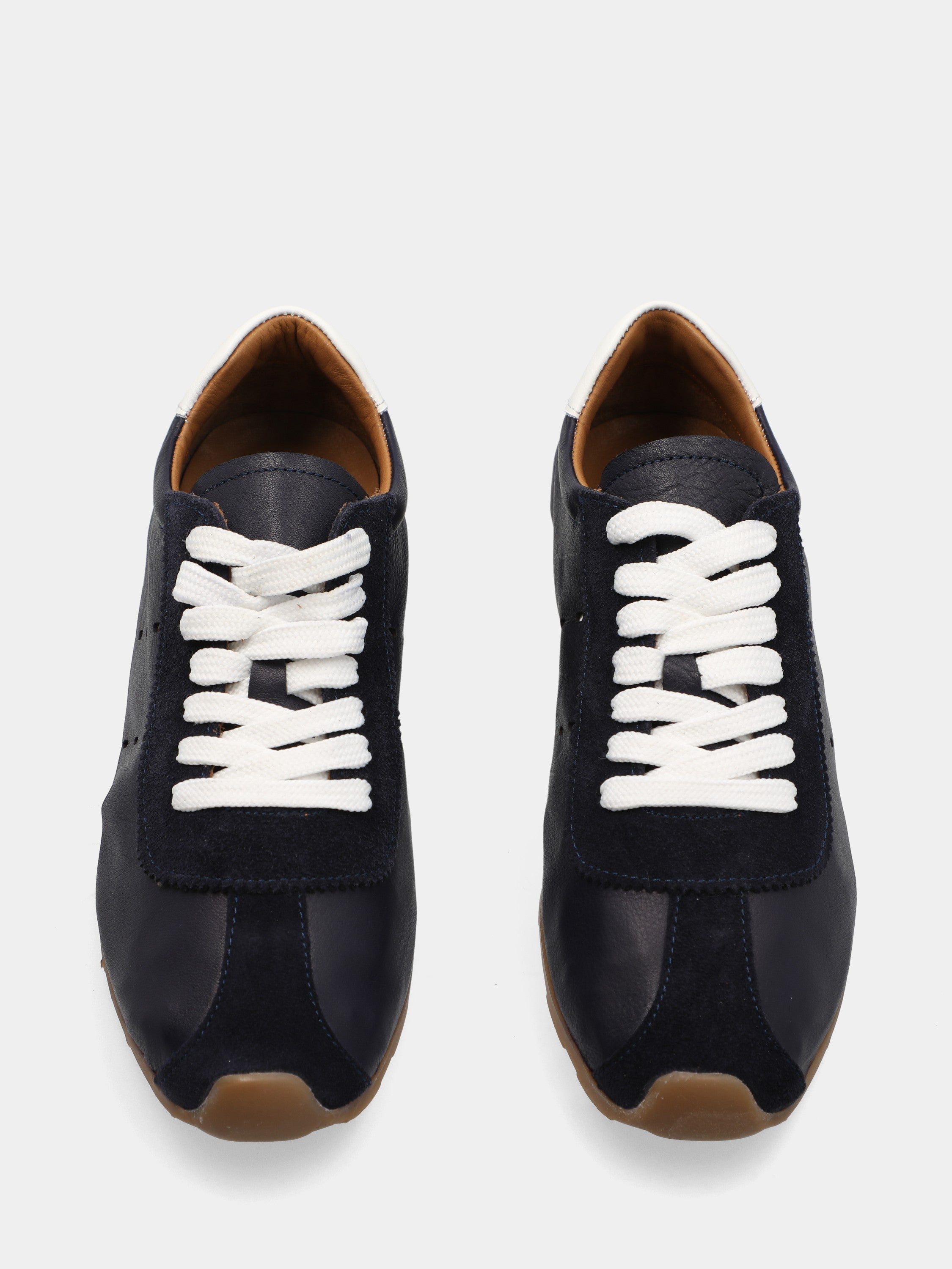 Sneakers in nappa blu con riporti in camoscio