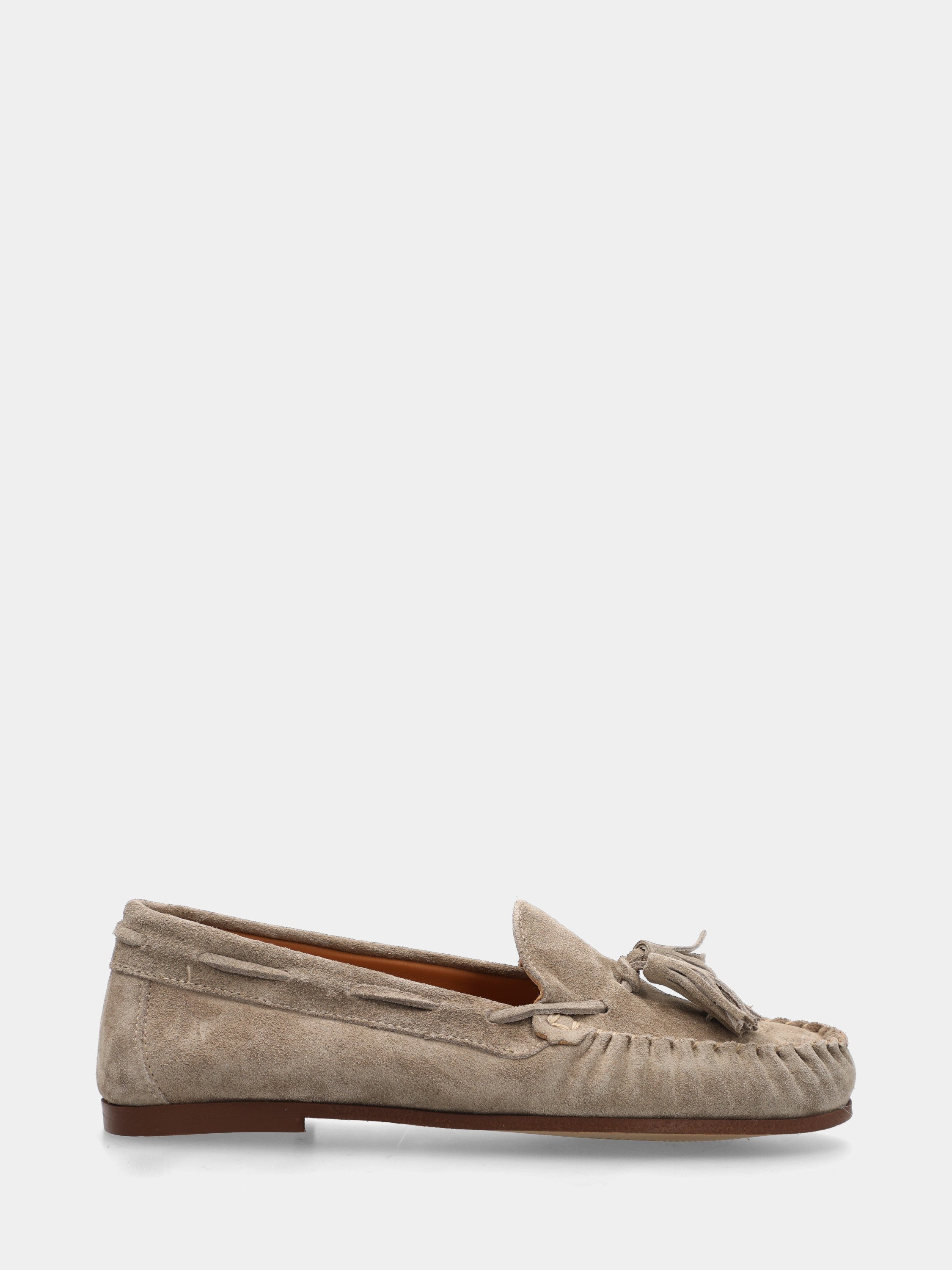 Mocassin en velours beige avec pompons et bout rond