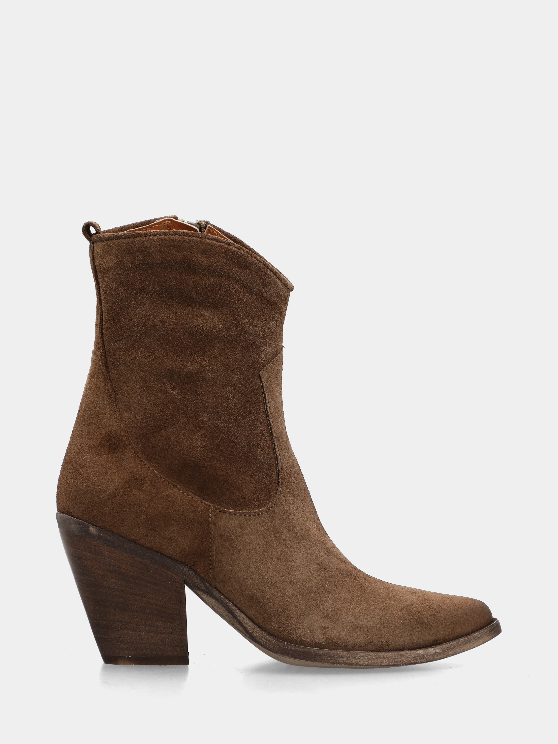 Stivaletto campero in velour beige con punta sfilata