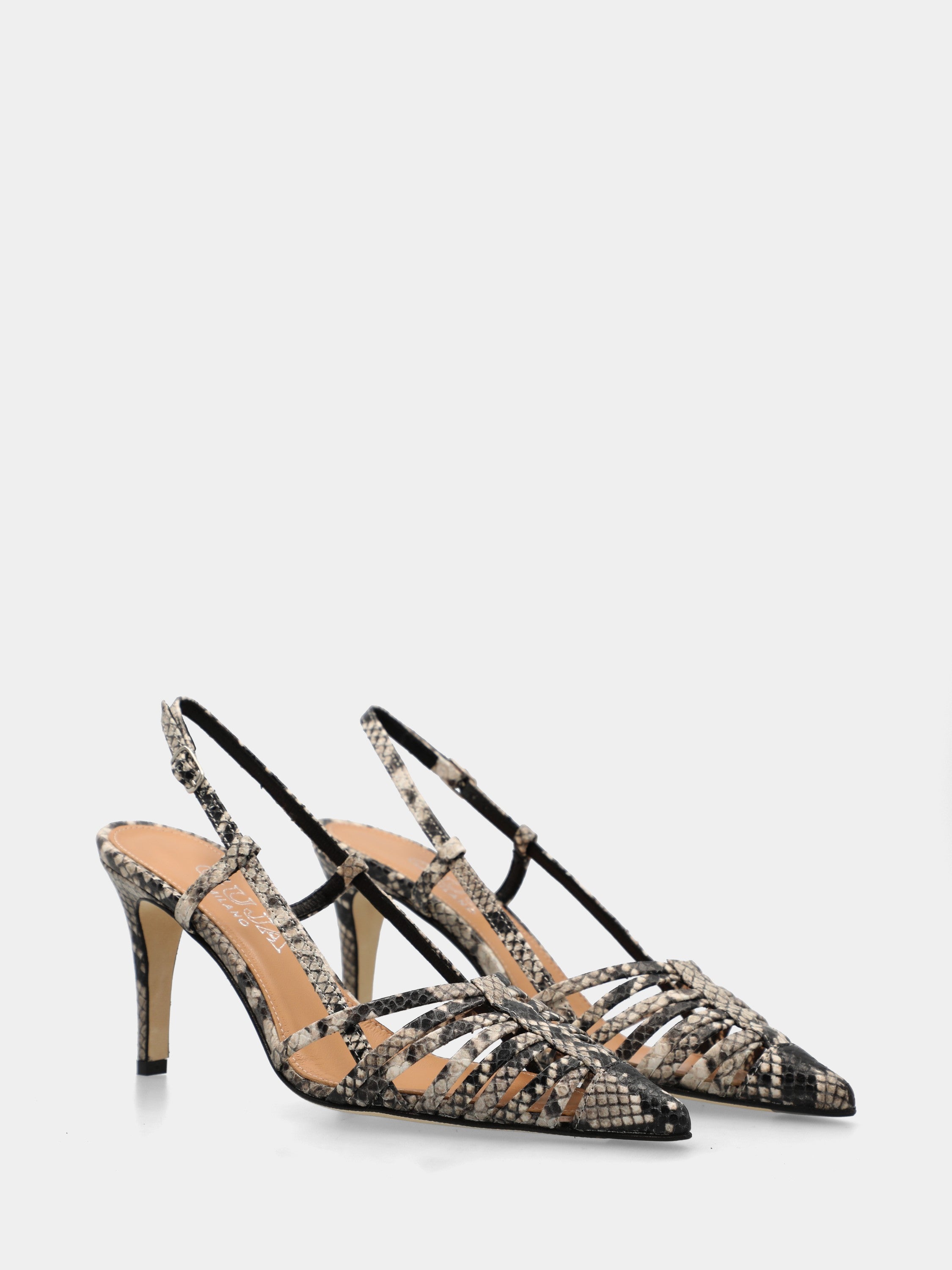Slingback in stampa pitone roccia con cinturini incrociati