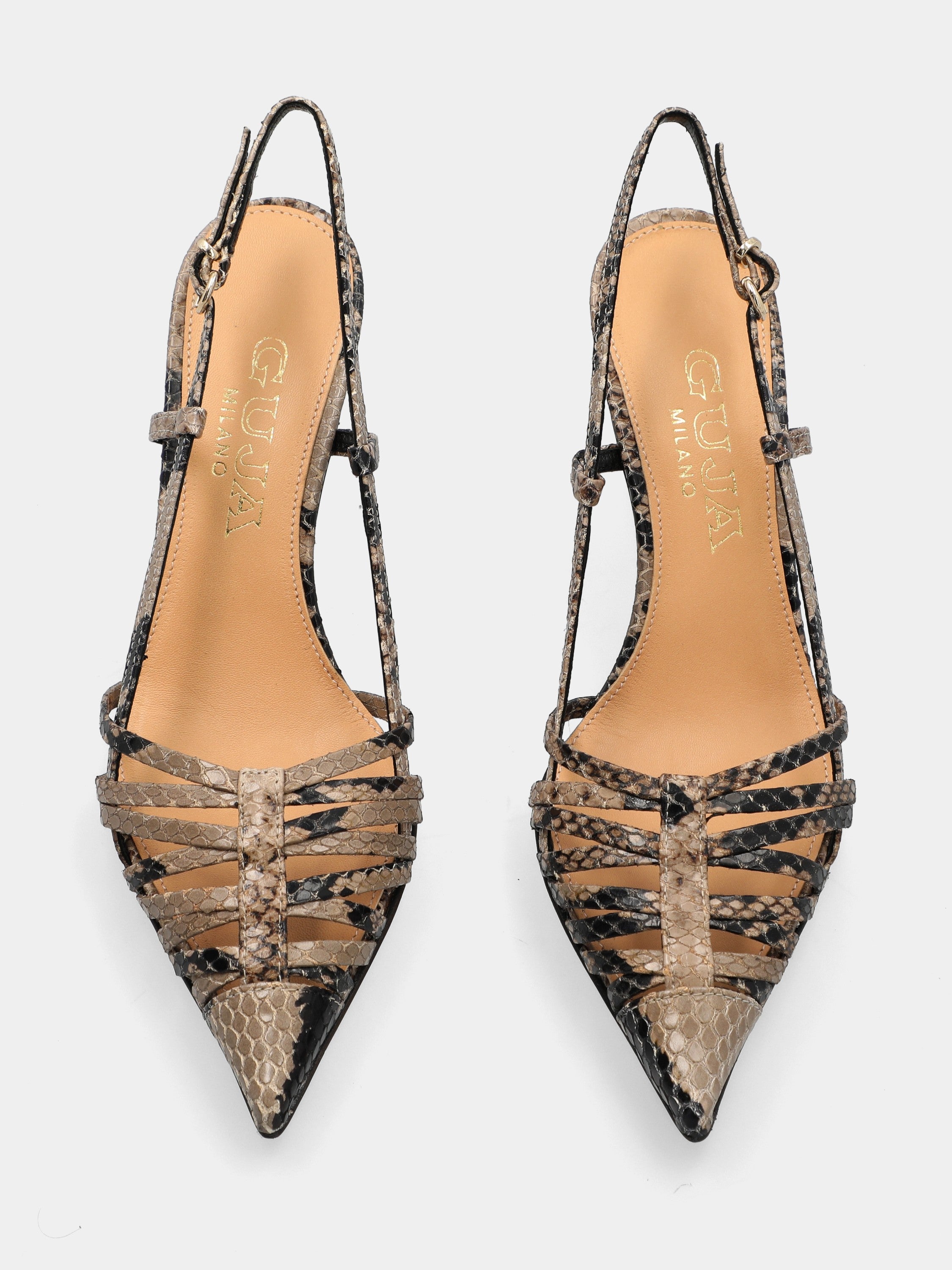 Slingback in stampa pitone sabbia con cinturini incrociati