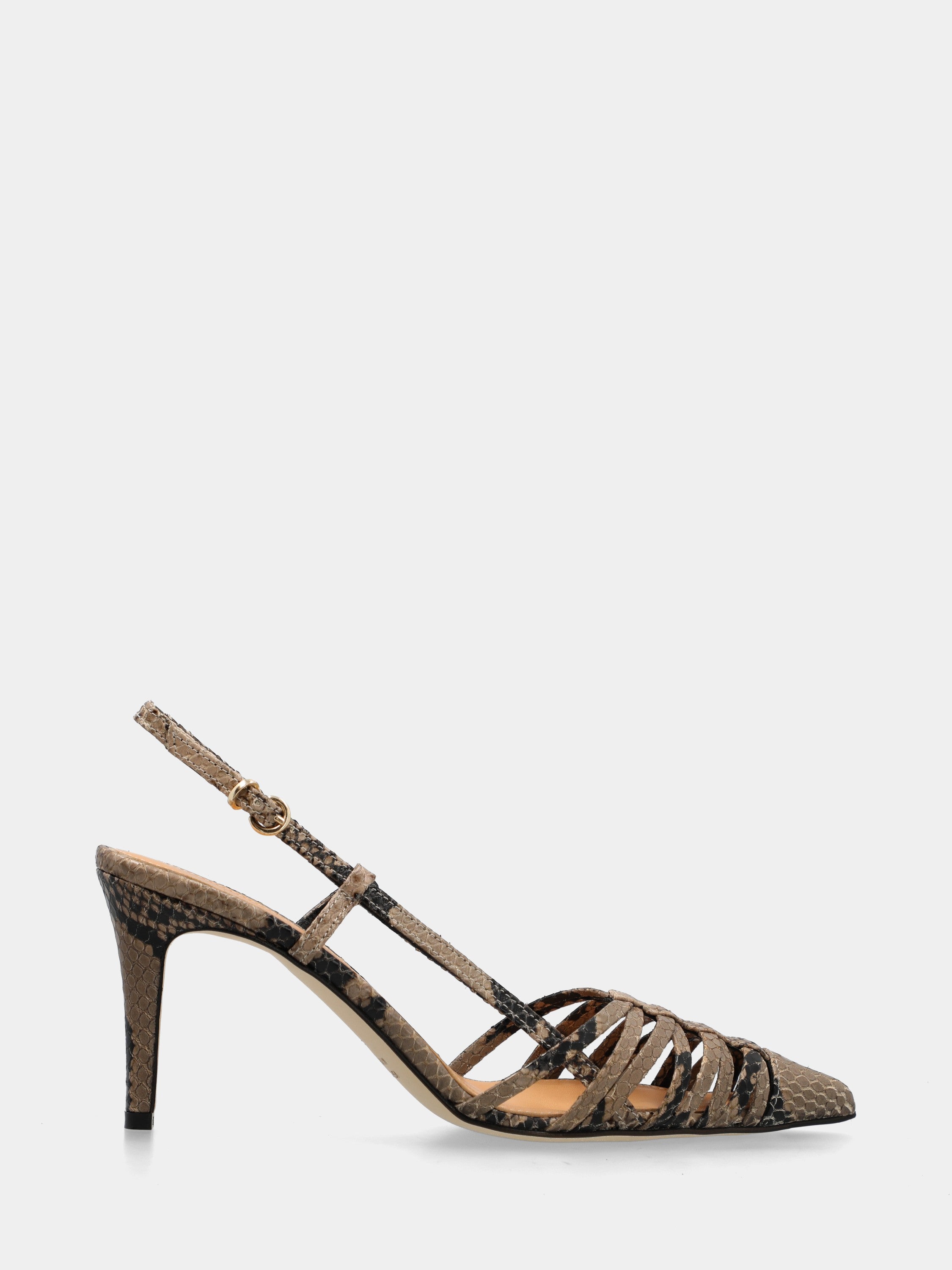 Slingback in stampa pitone sabbia con cinturini incrociati