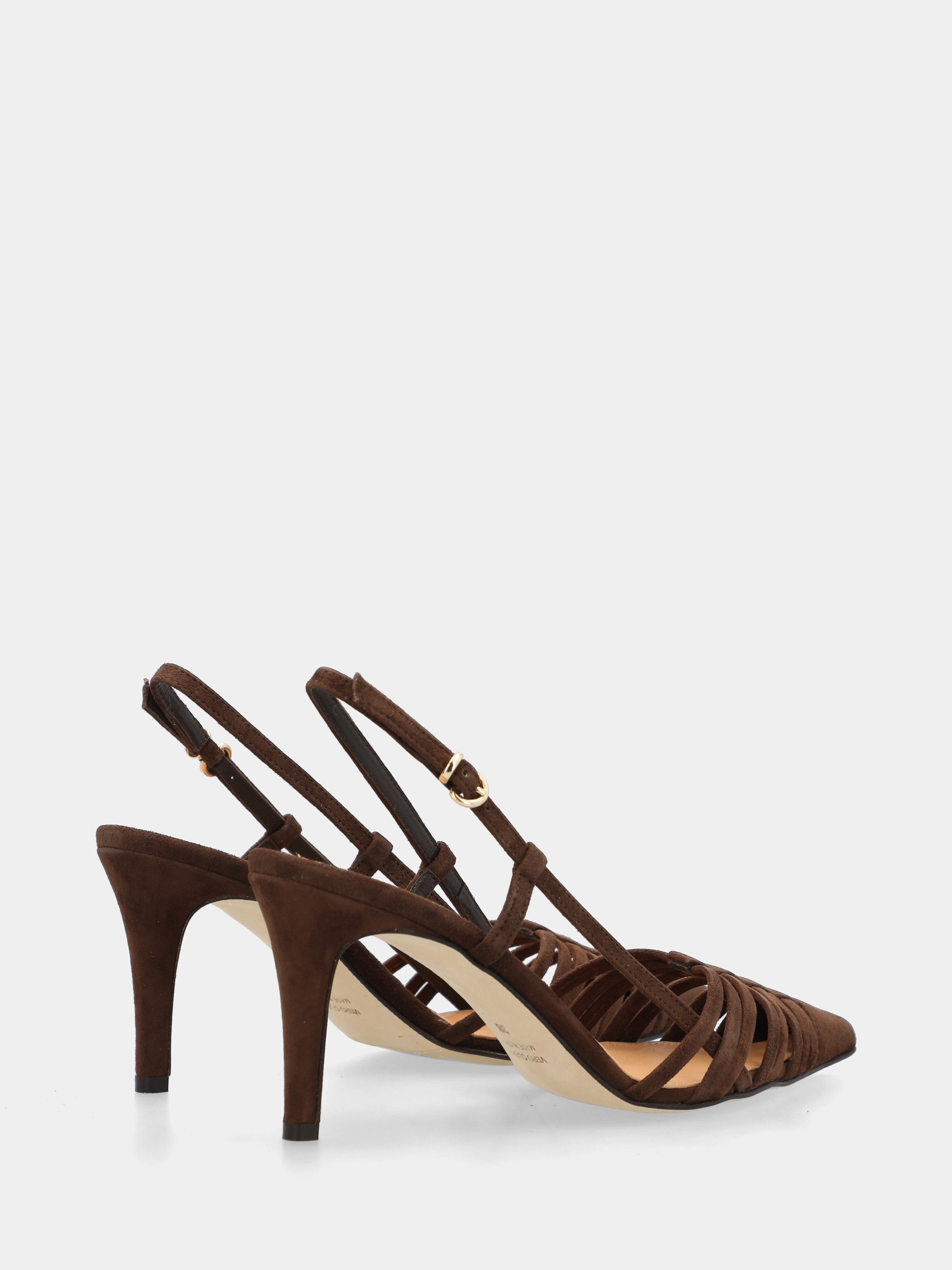 Slingback in camoscio moro con cinturini incrociati e stiletto 75mm