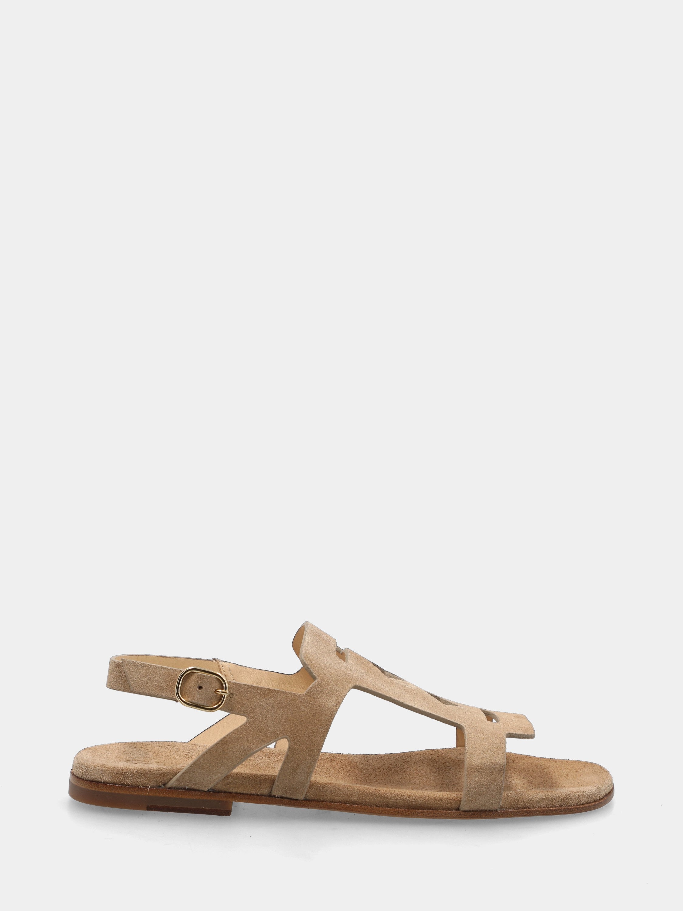 Sandalo in camoscio beige con aperture geometriche