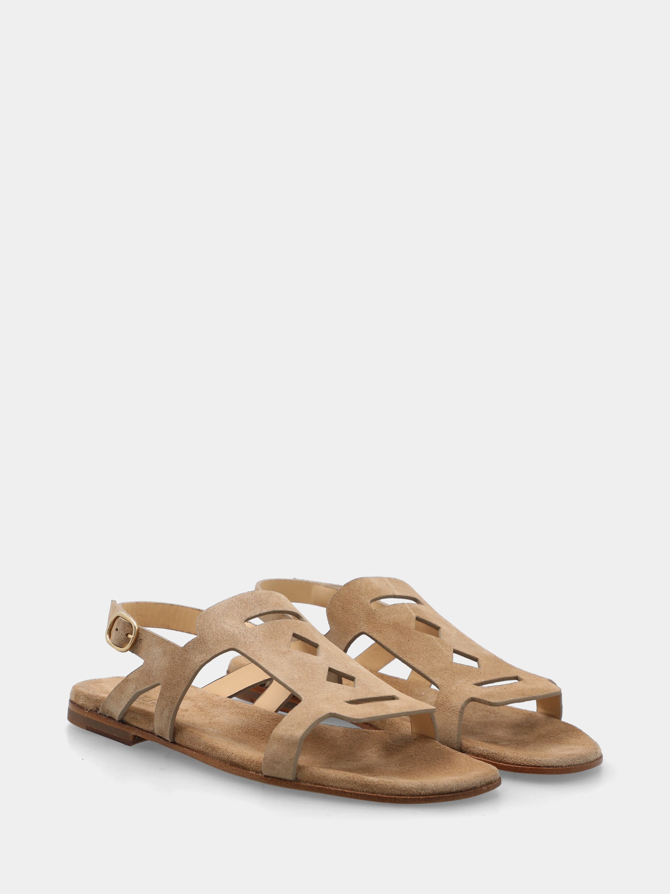 Sandalo in camoscio beige con aperture geometriche