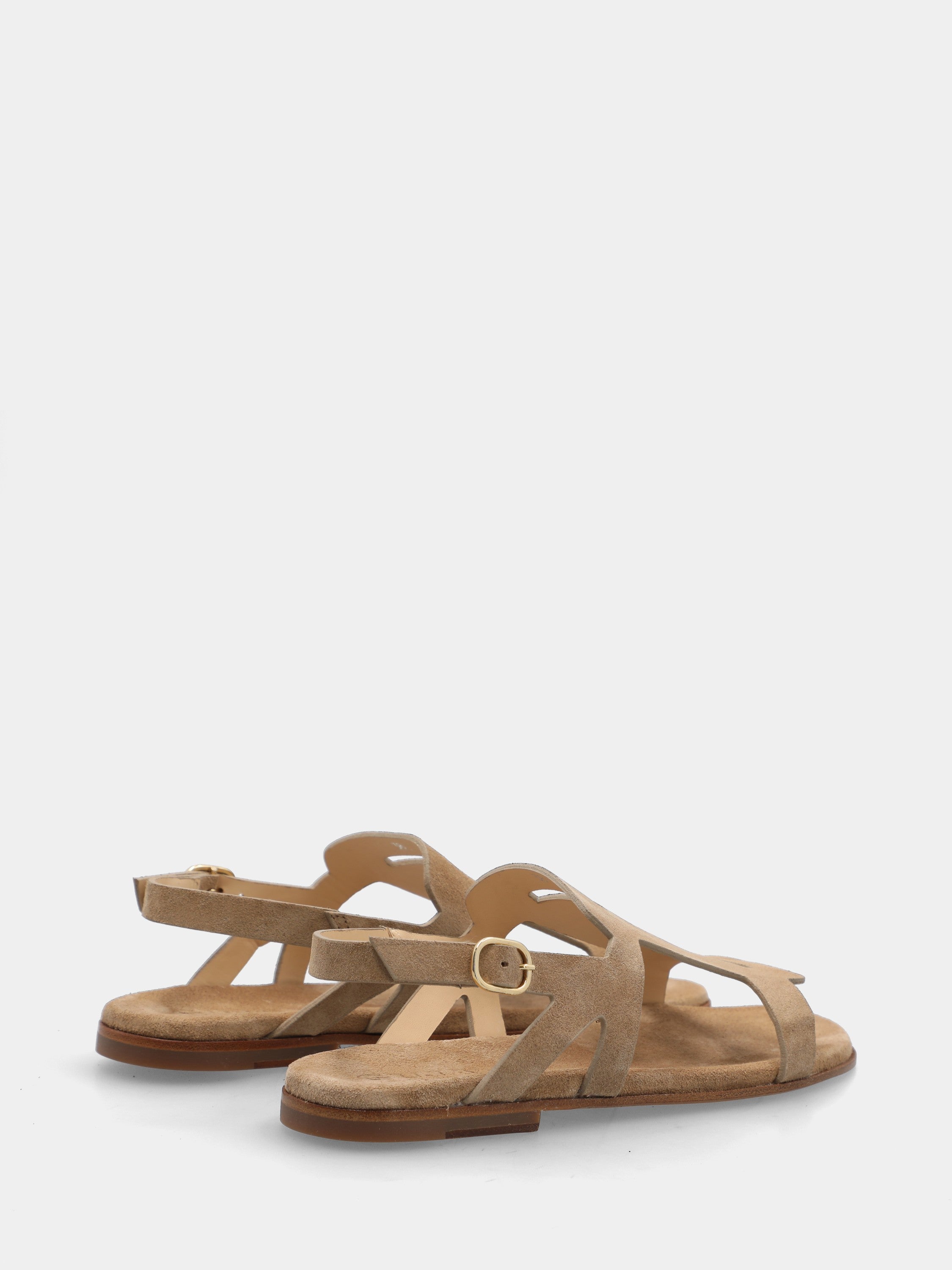 Sandalo in camoscio beige con aperture geometriche