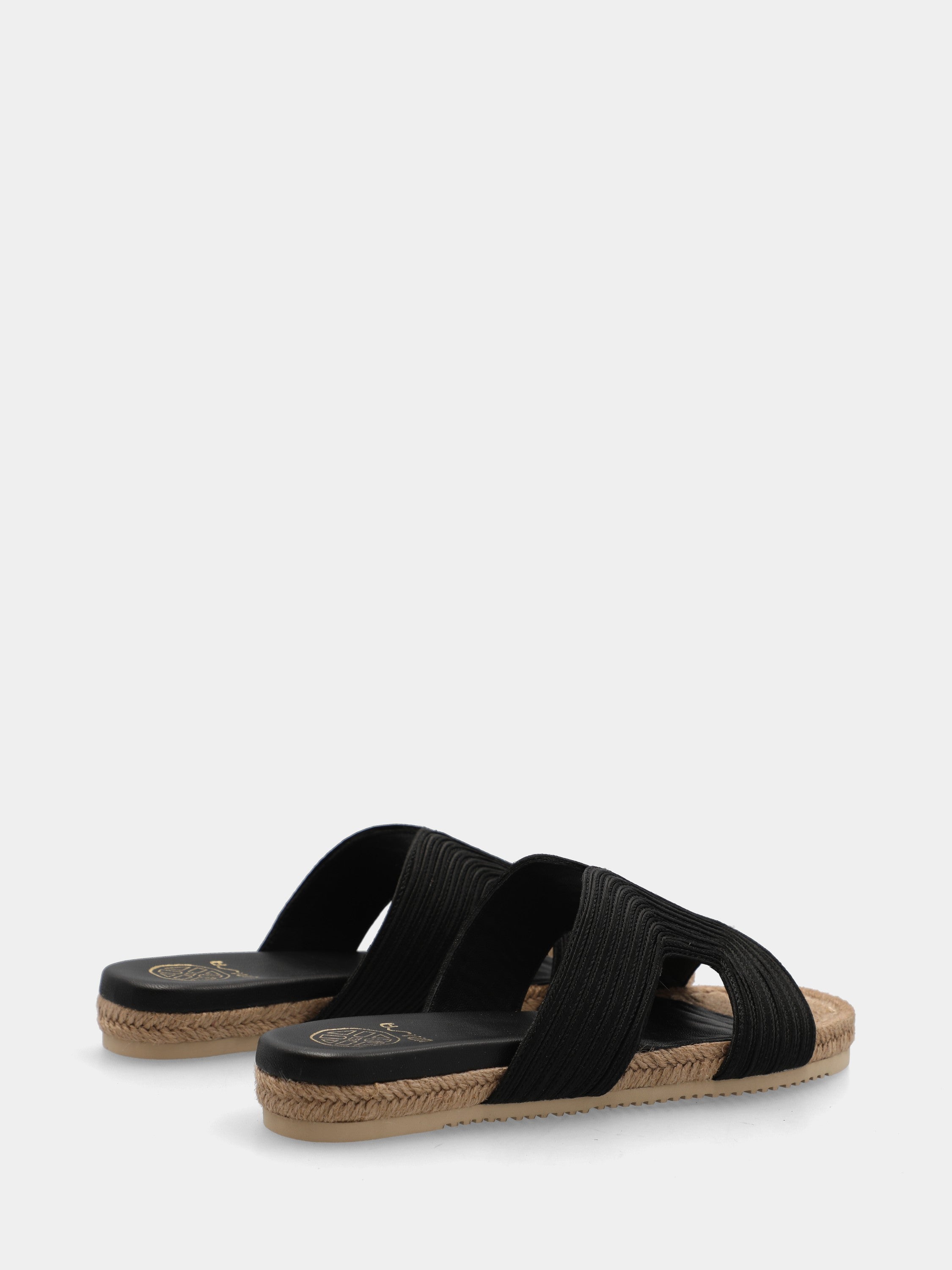 Ciabattina in raffia nera con plateau foderato corda