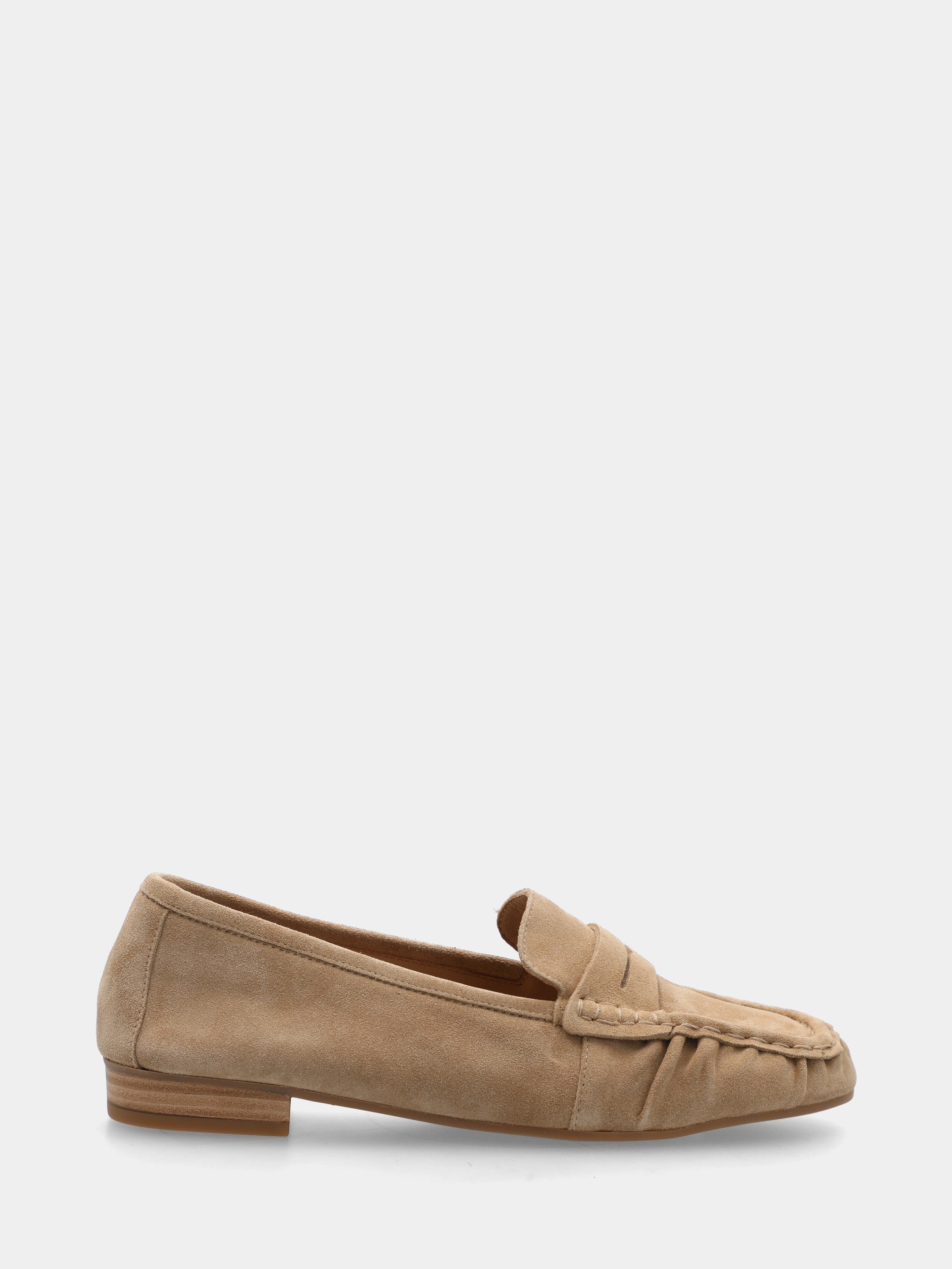 Beige suede loafer with lion's head detail