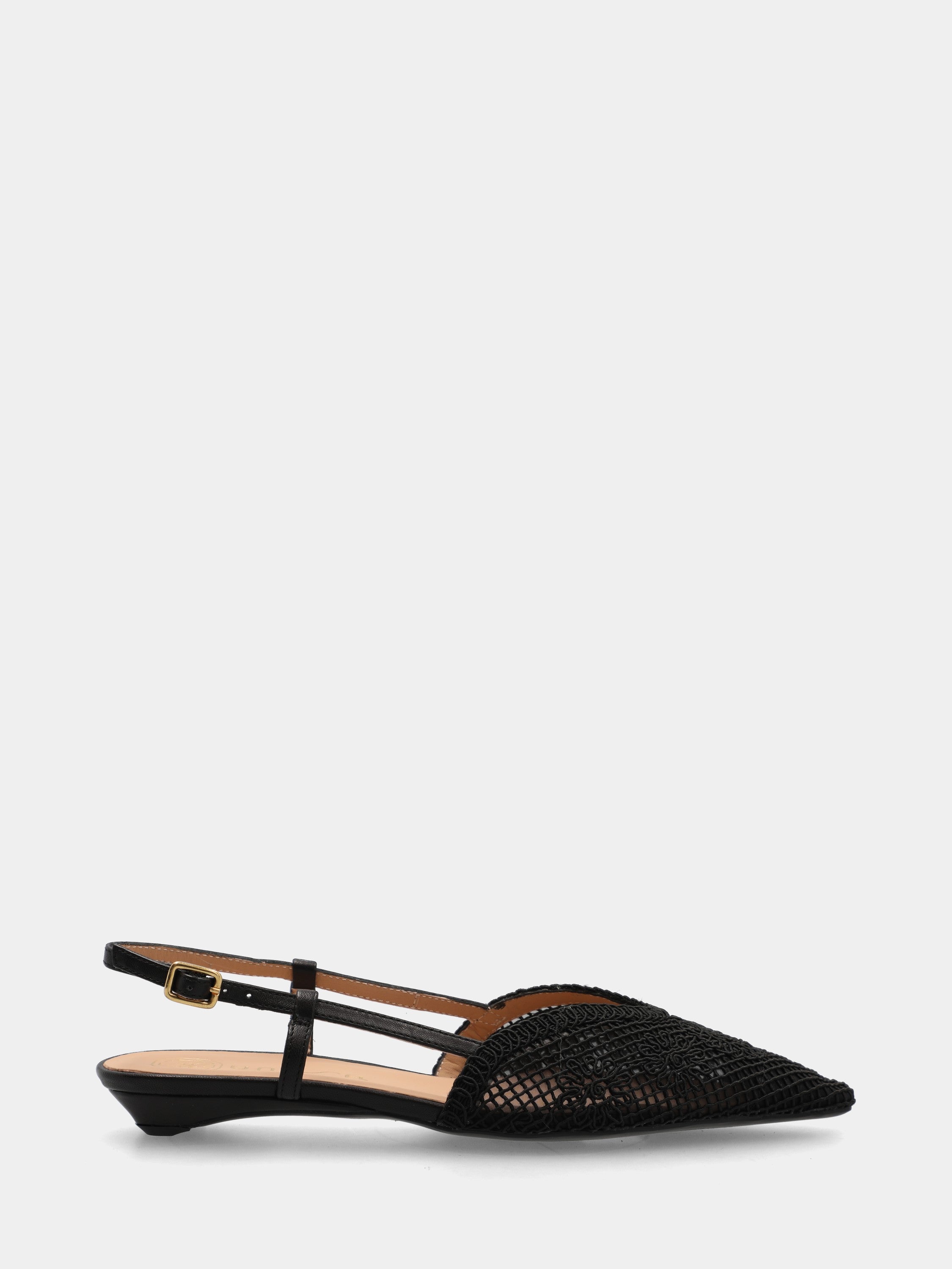 Slingback in tessuto nero con ricamo