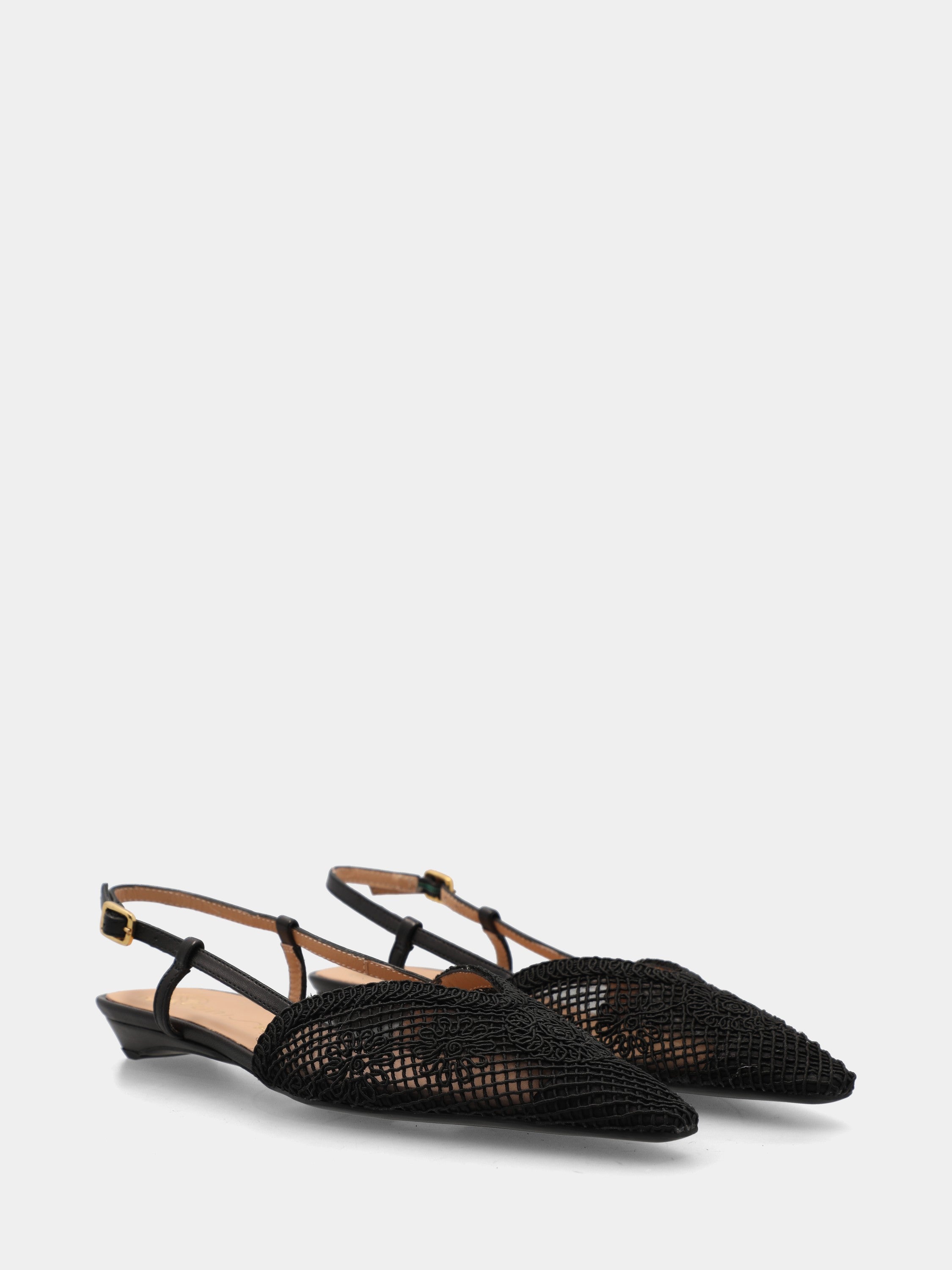 Slingback in tessuto nero con ricamo