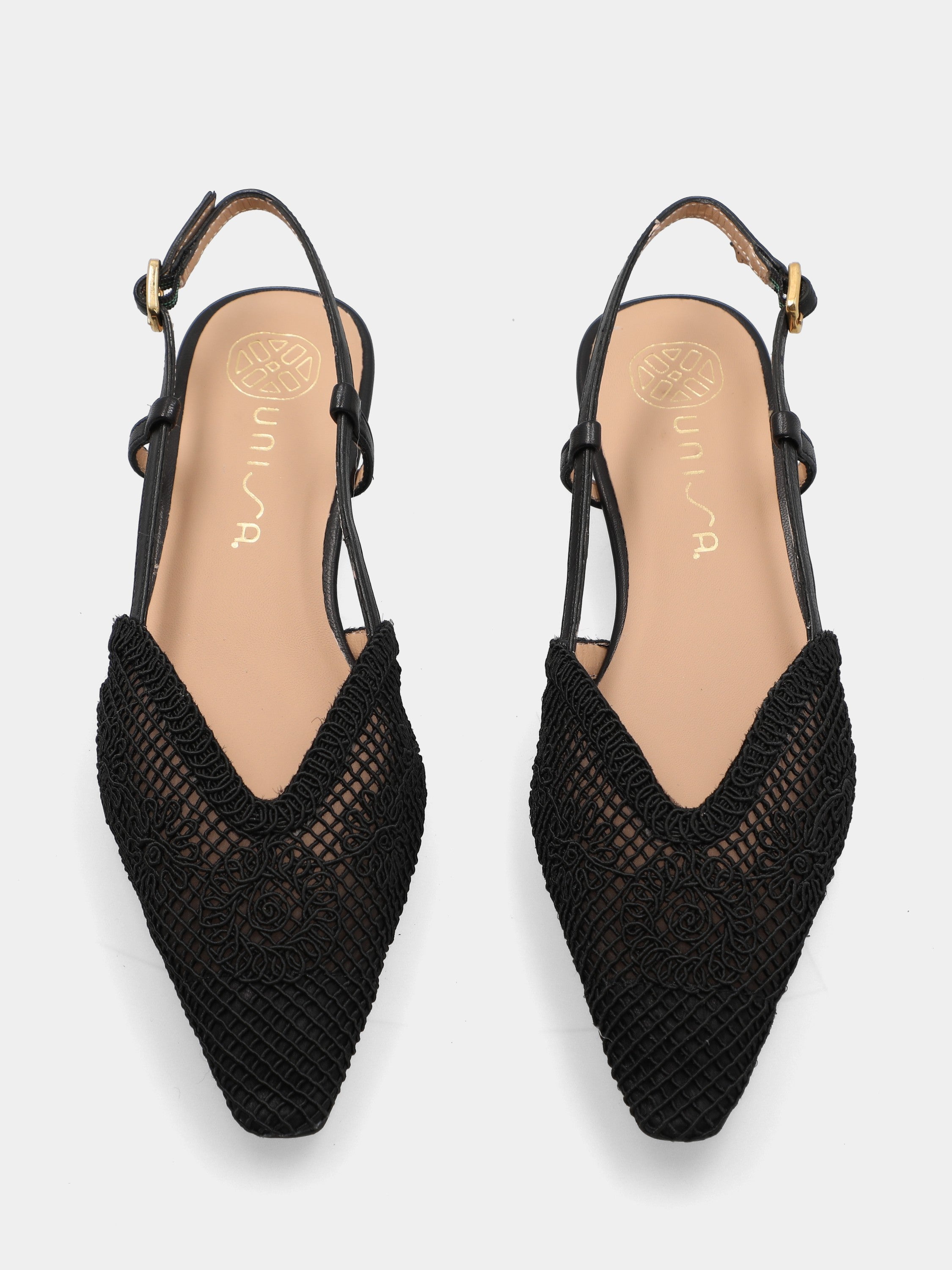 Slingback in tessuto nero con ricamo