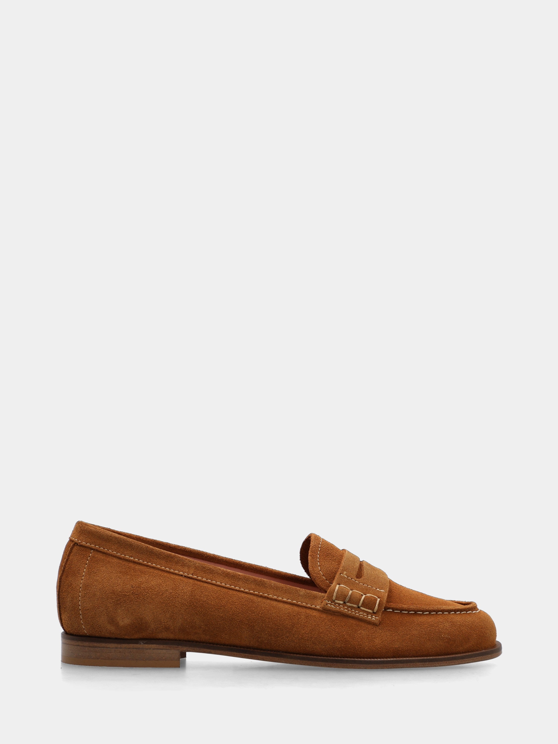 Mocassin en suède couleur cuir avec masque en forme de bouche de lion
