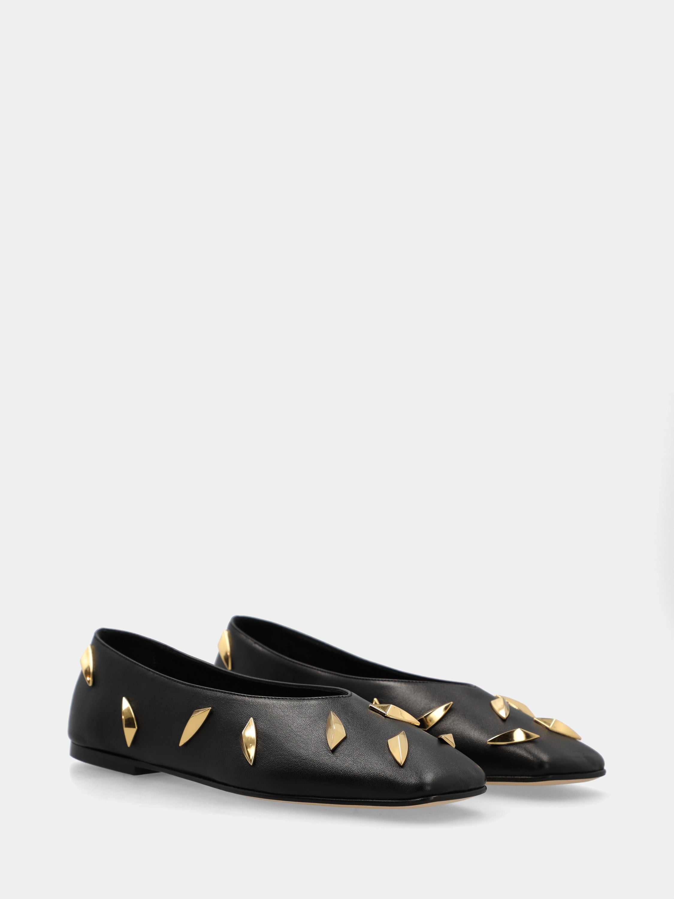 Ballet flat in black nappa leather with shard studs and square toe