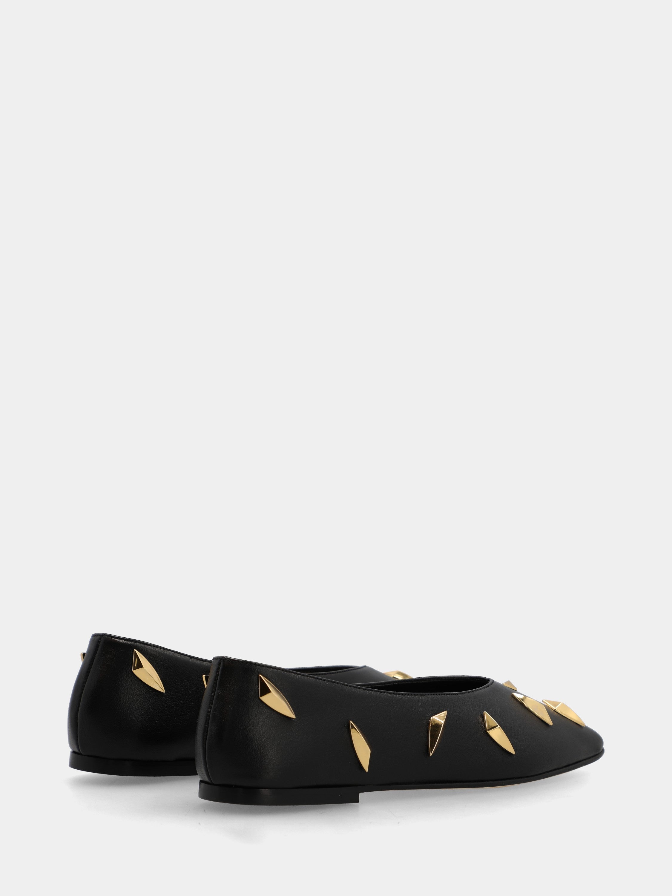 Ballet flat in black nappa leather with shard studs and square toe