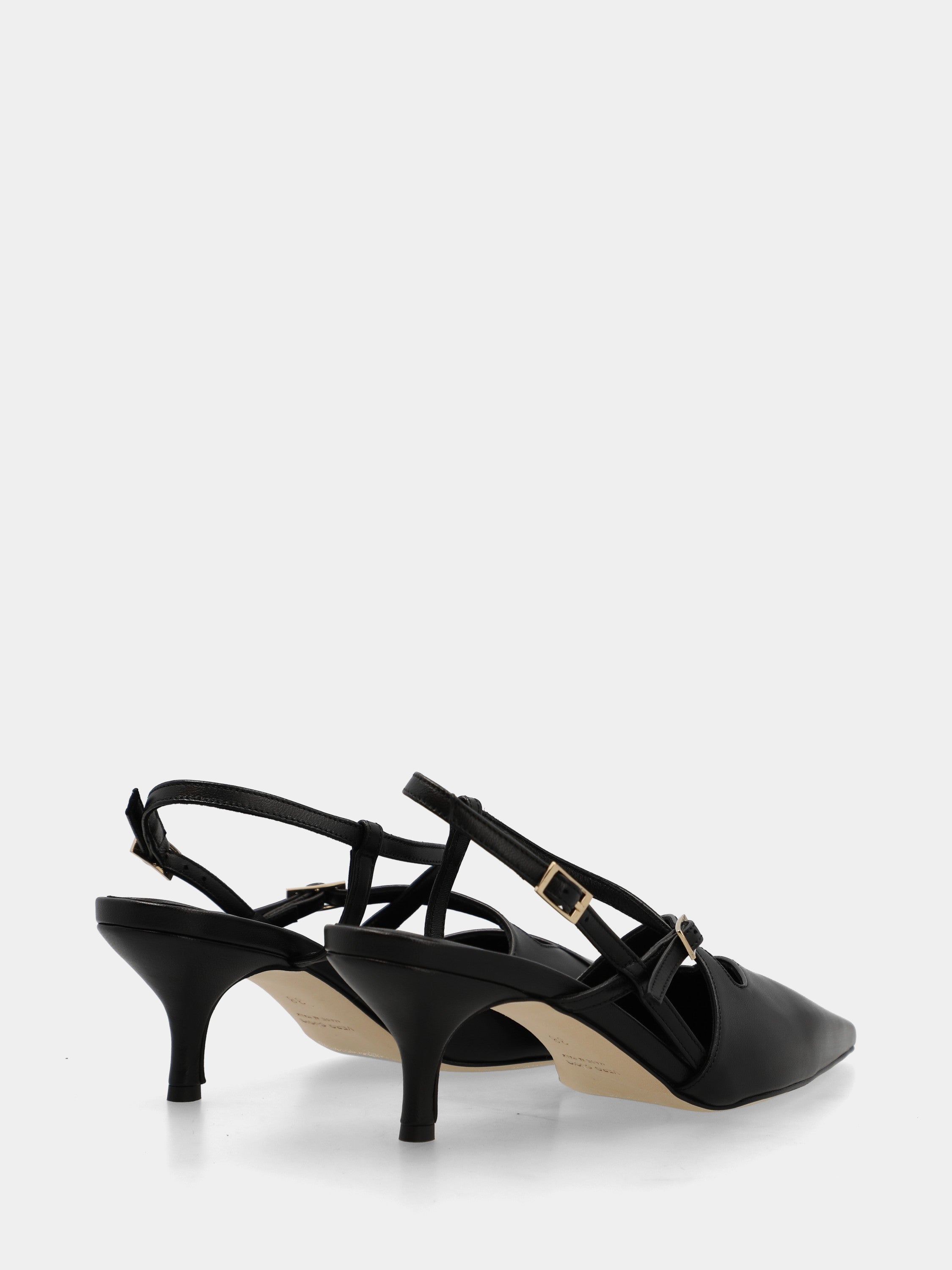 Slingback in nappa nera con cinturini incrociati e tacco a calice