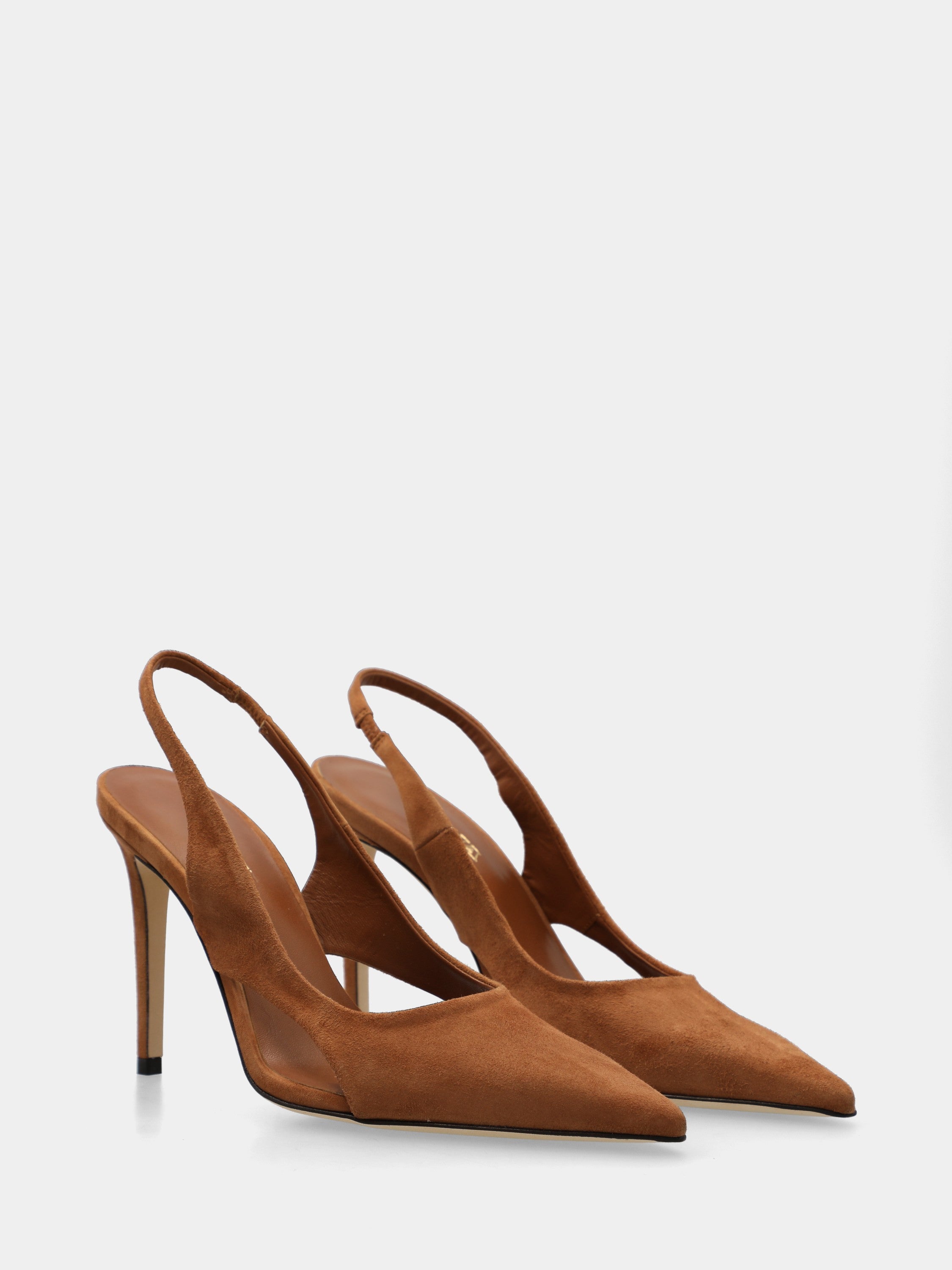 Slingback in camoscio cammello con tacco a stiletto