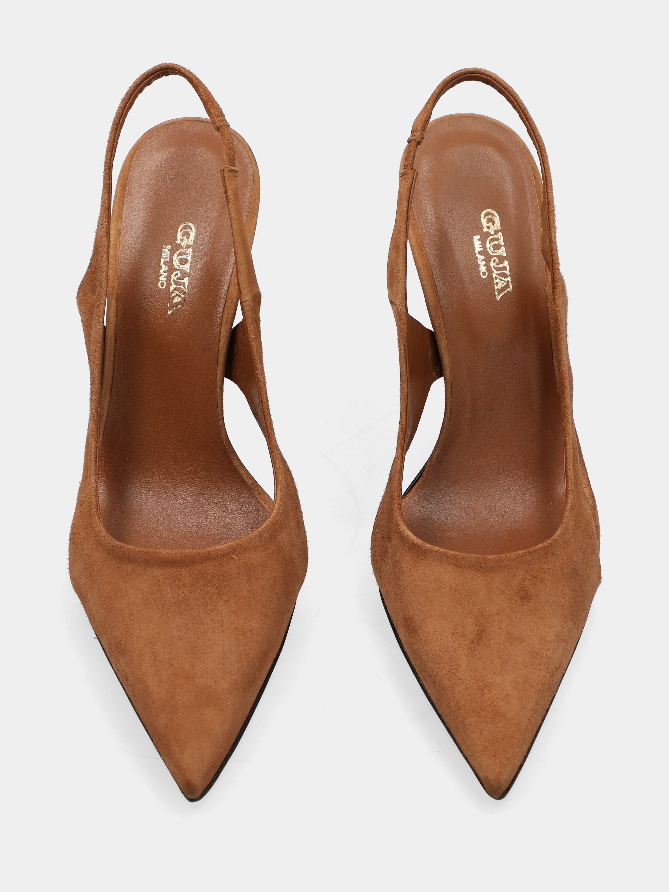 Slingback in camoscio cammello con tacco a stiletto