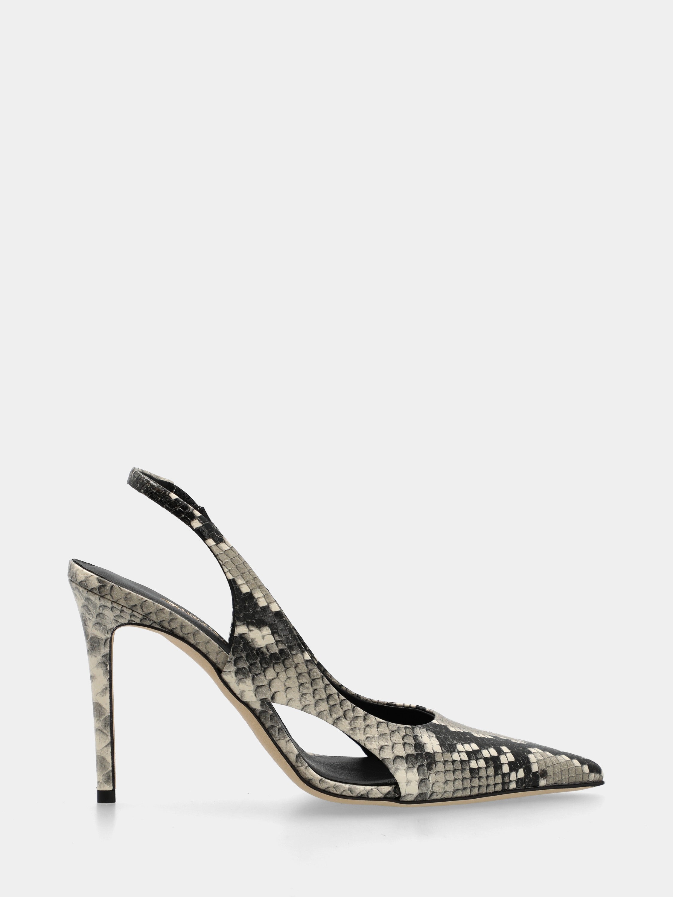 Slingback in vitello stampato pitone con tacco a stiletto