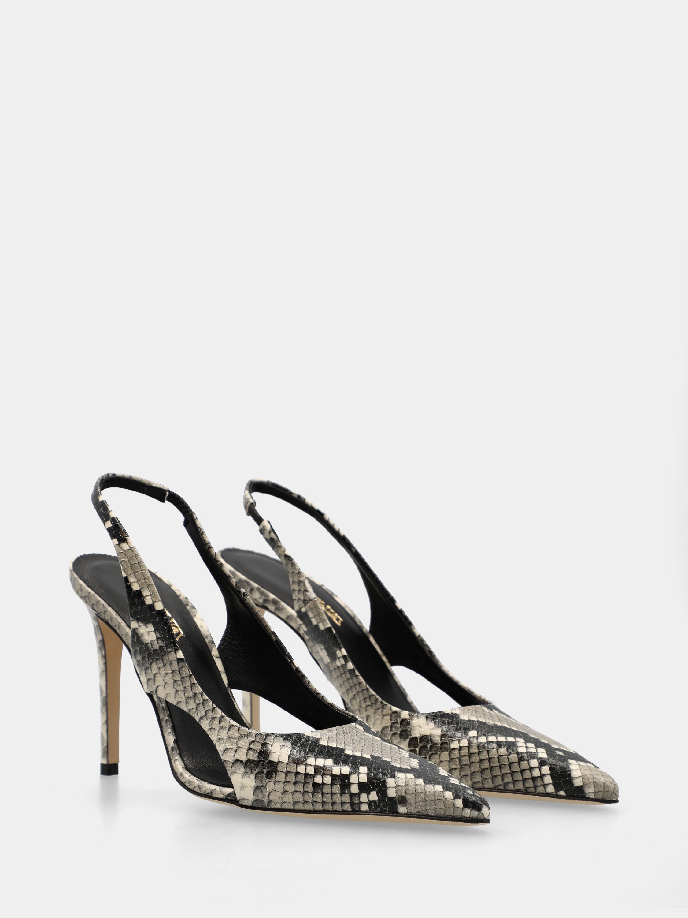 Slingback in vitello stampato pitone con tacco a stiletto