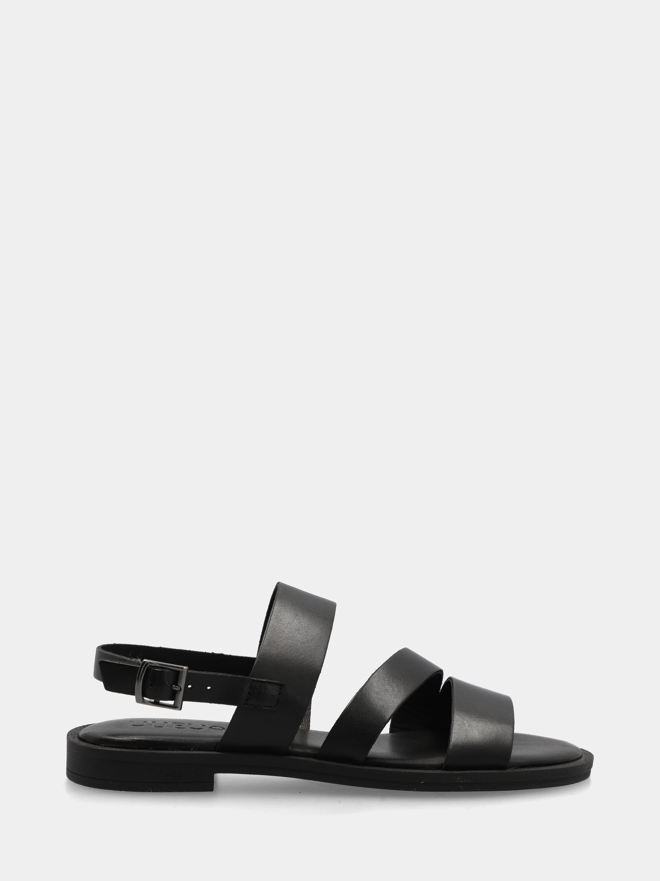 Sandalo in nappa nera con tre fascette