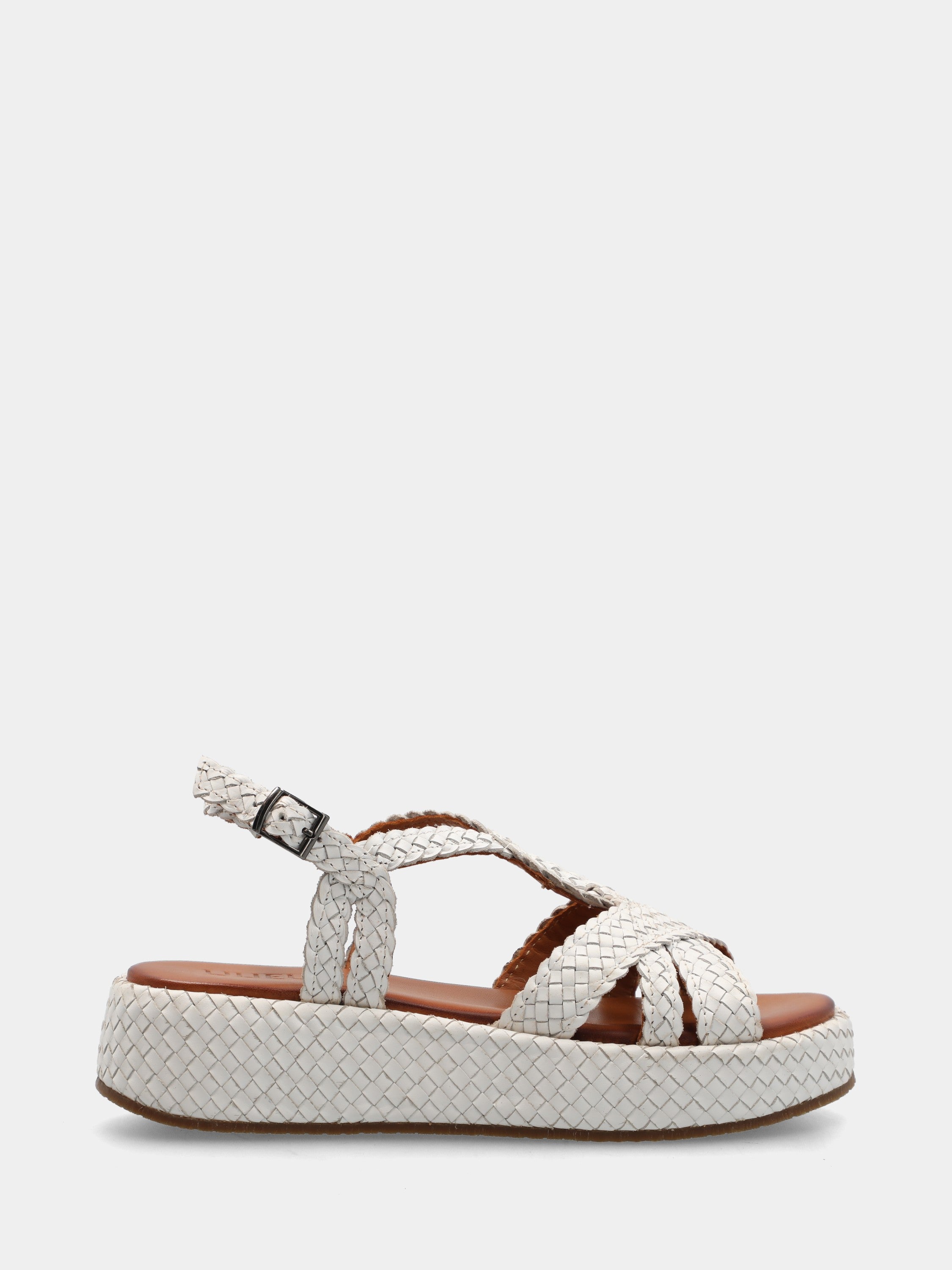 Sandalo in nappa bianca con zeppa intrecciata