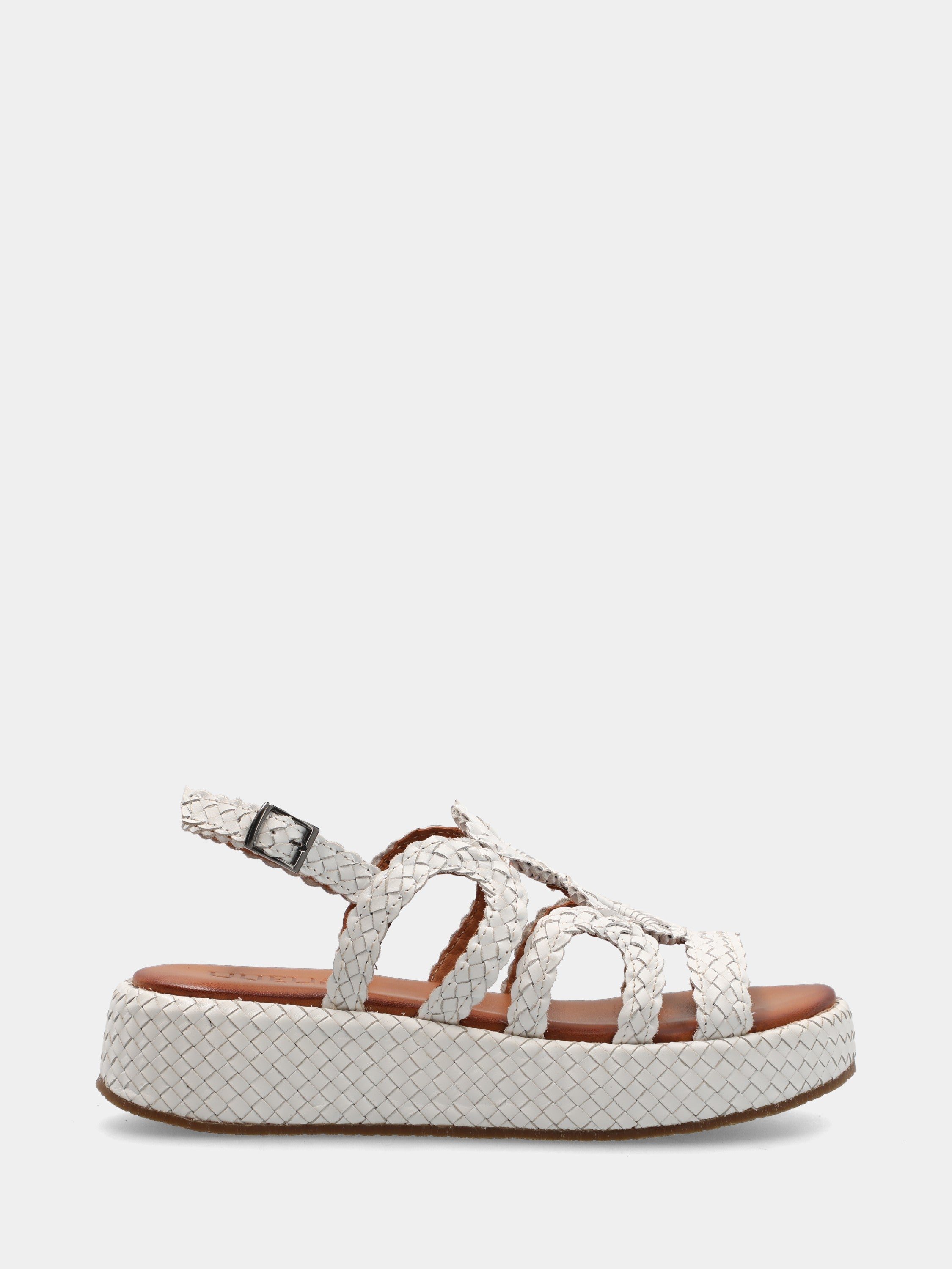 Sandalo in nappa bianca con zeppa intrecciata