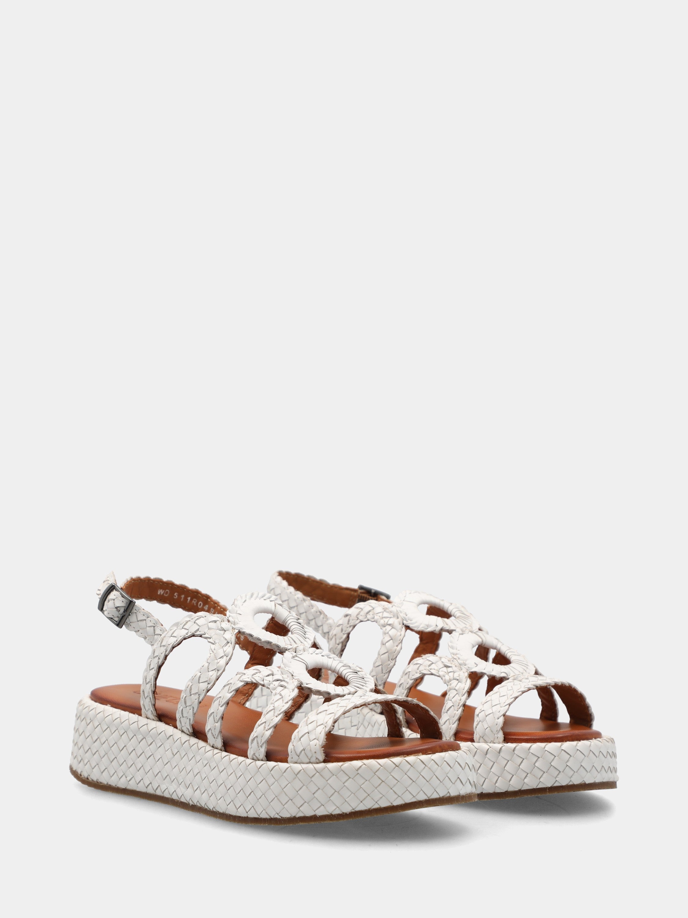 Sandalo in nappa bianca con zeppa intrecciata