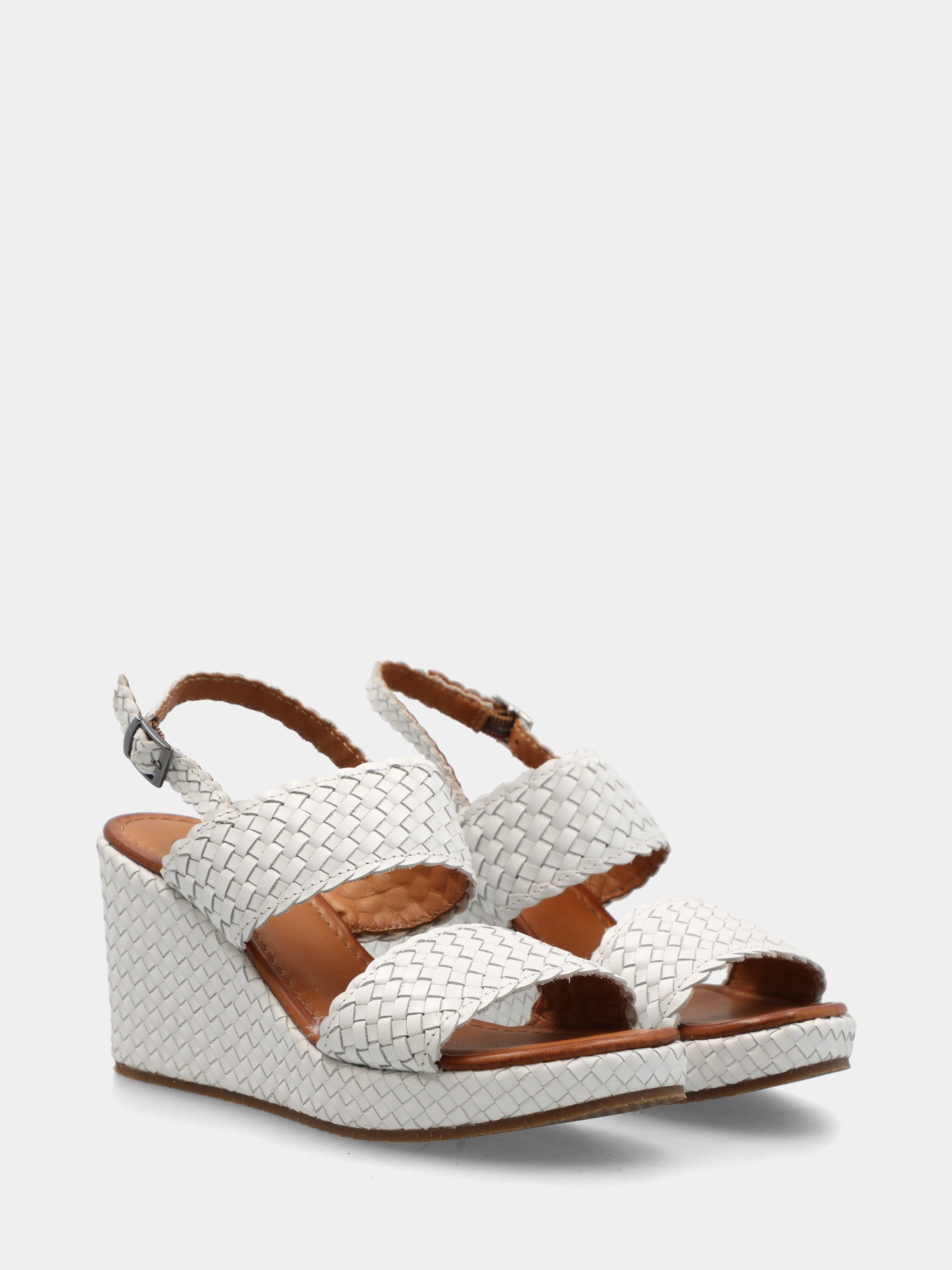 Sandalo in nappa bianca con zeppa intrecciata