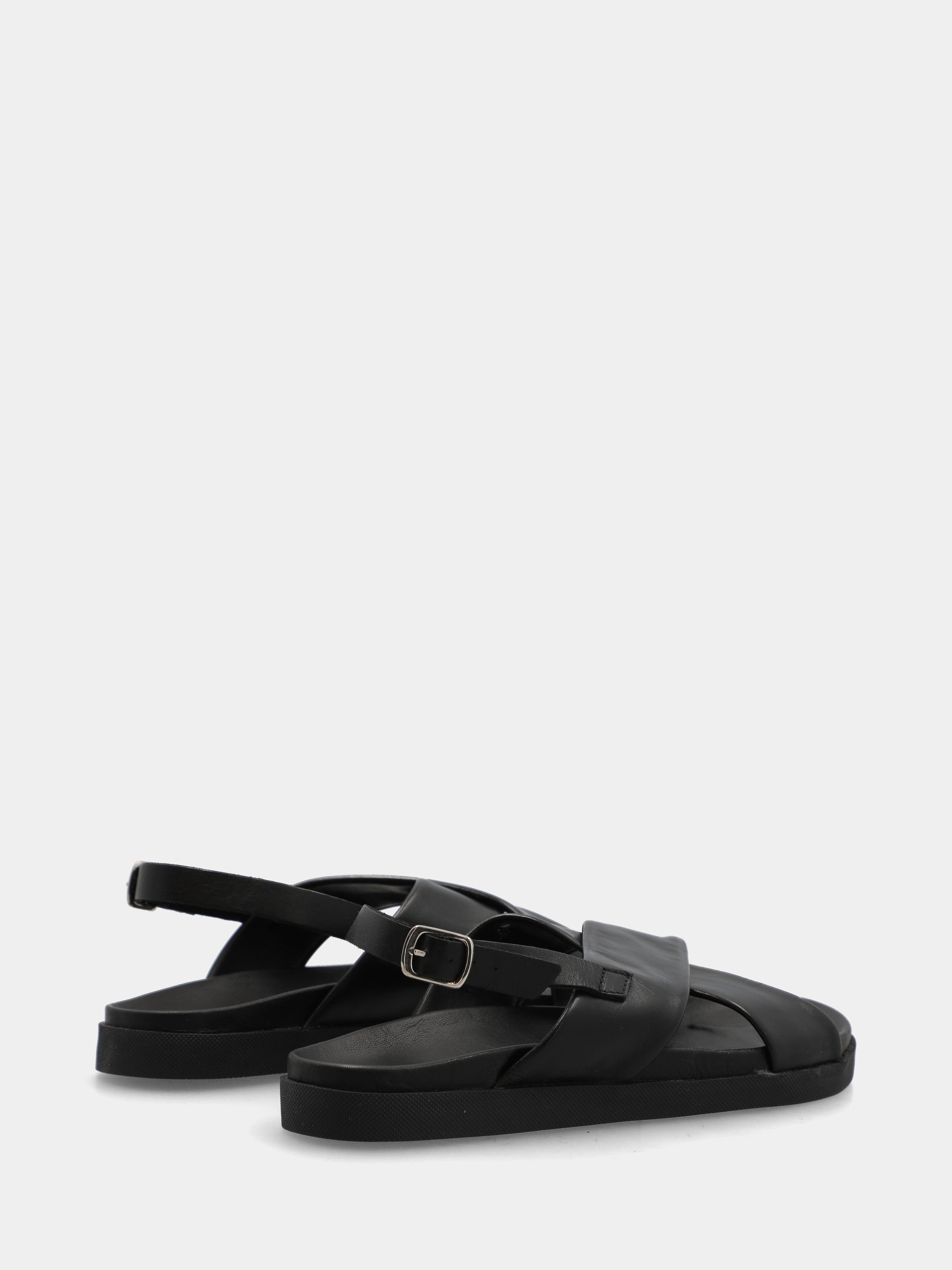 Sandalo in nappa nero con fasce incrociate