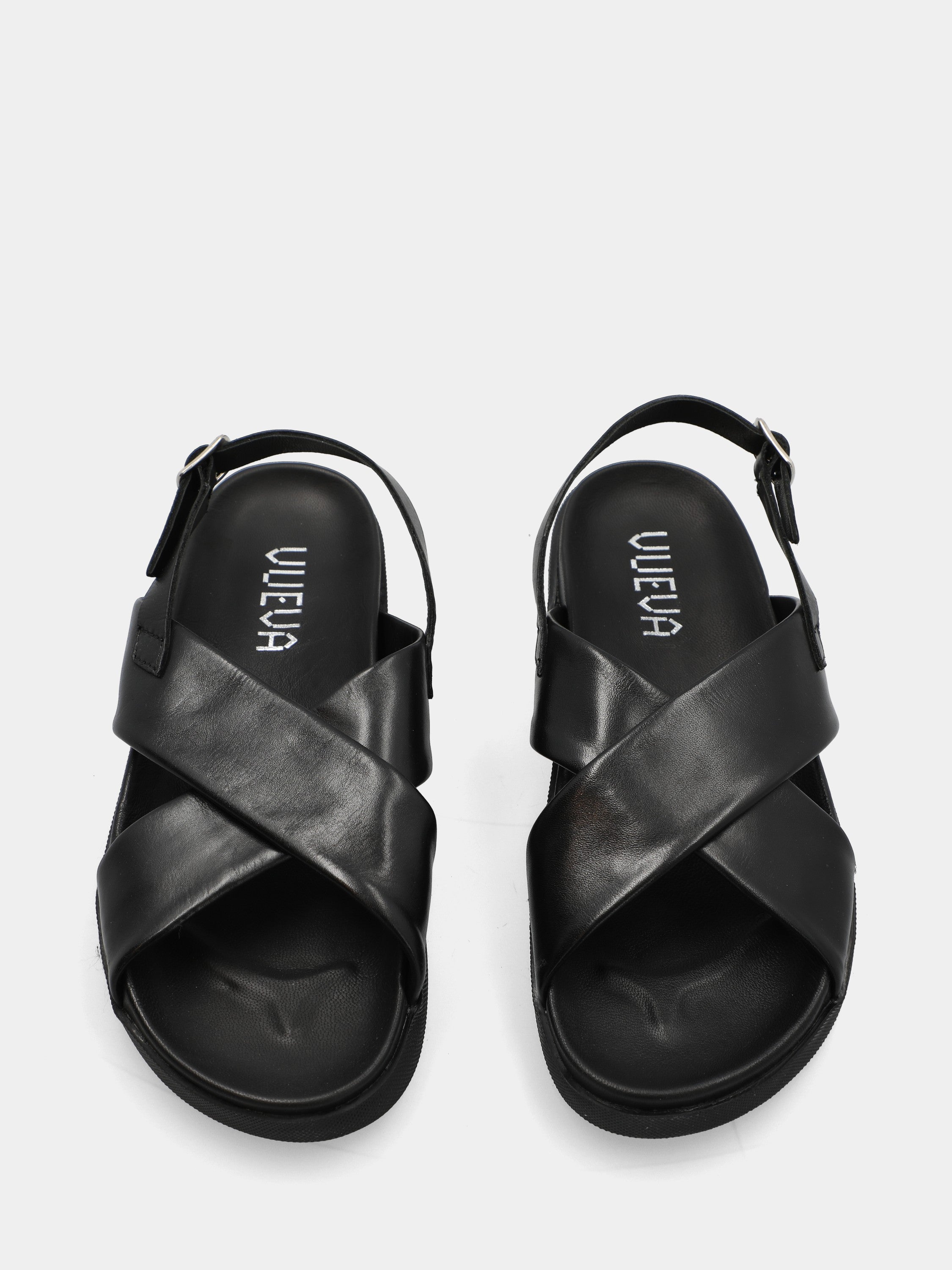 Sandalo in nappa nero con fasce incrociate