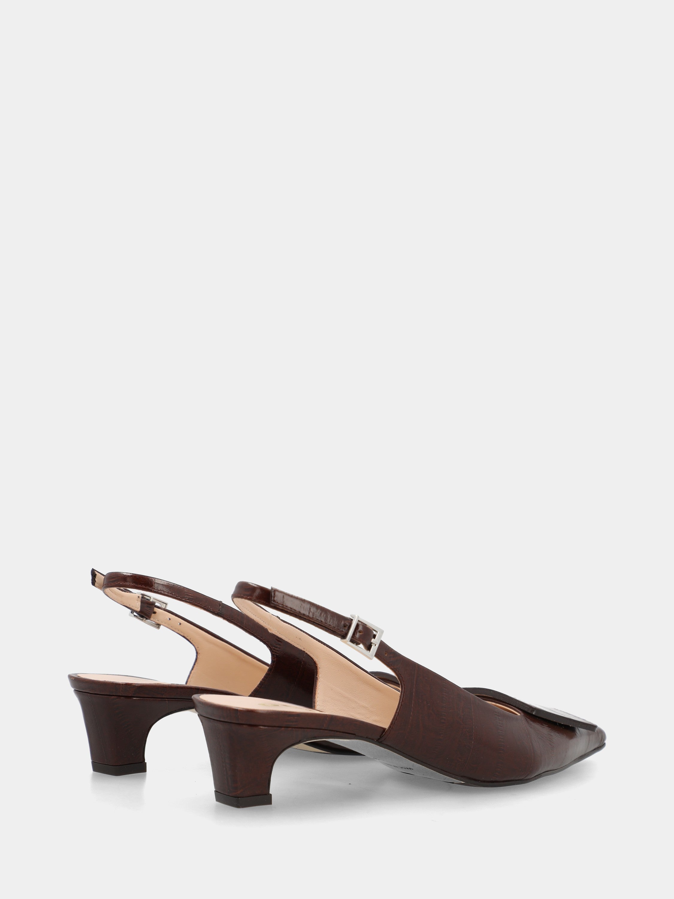 Slingback in dark brown eel-embossed calfskin with tail heel