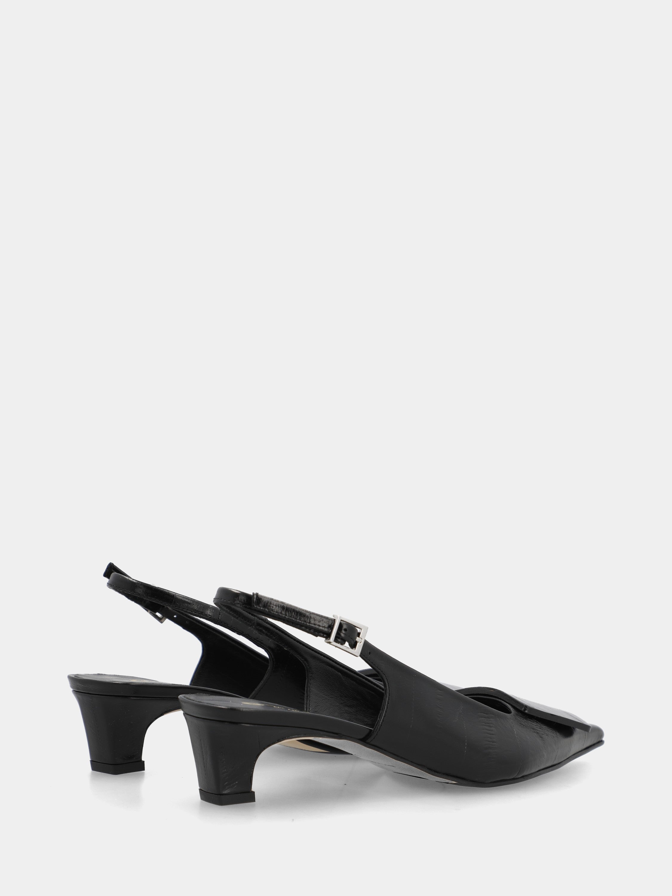 Escarpin slingback en veau imprimé anguille noire avec talon aiguille