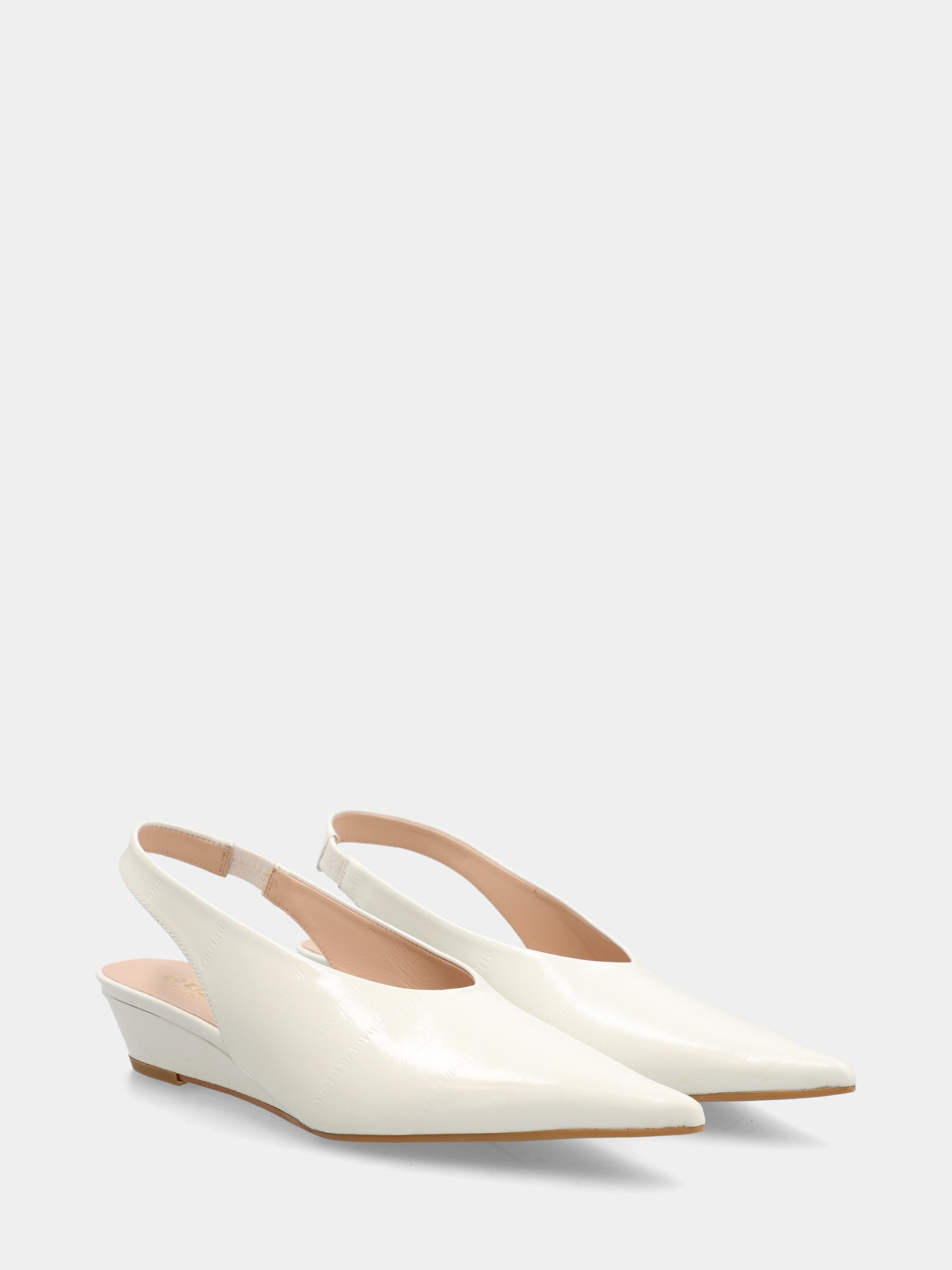 Slingback aus weißem Anguille-Prägungsvitello mit Keilabsatz