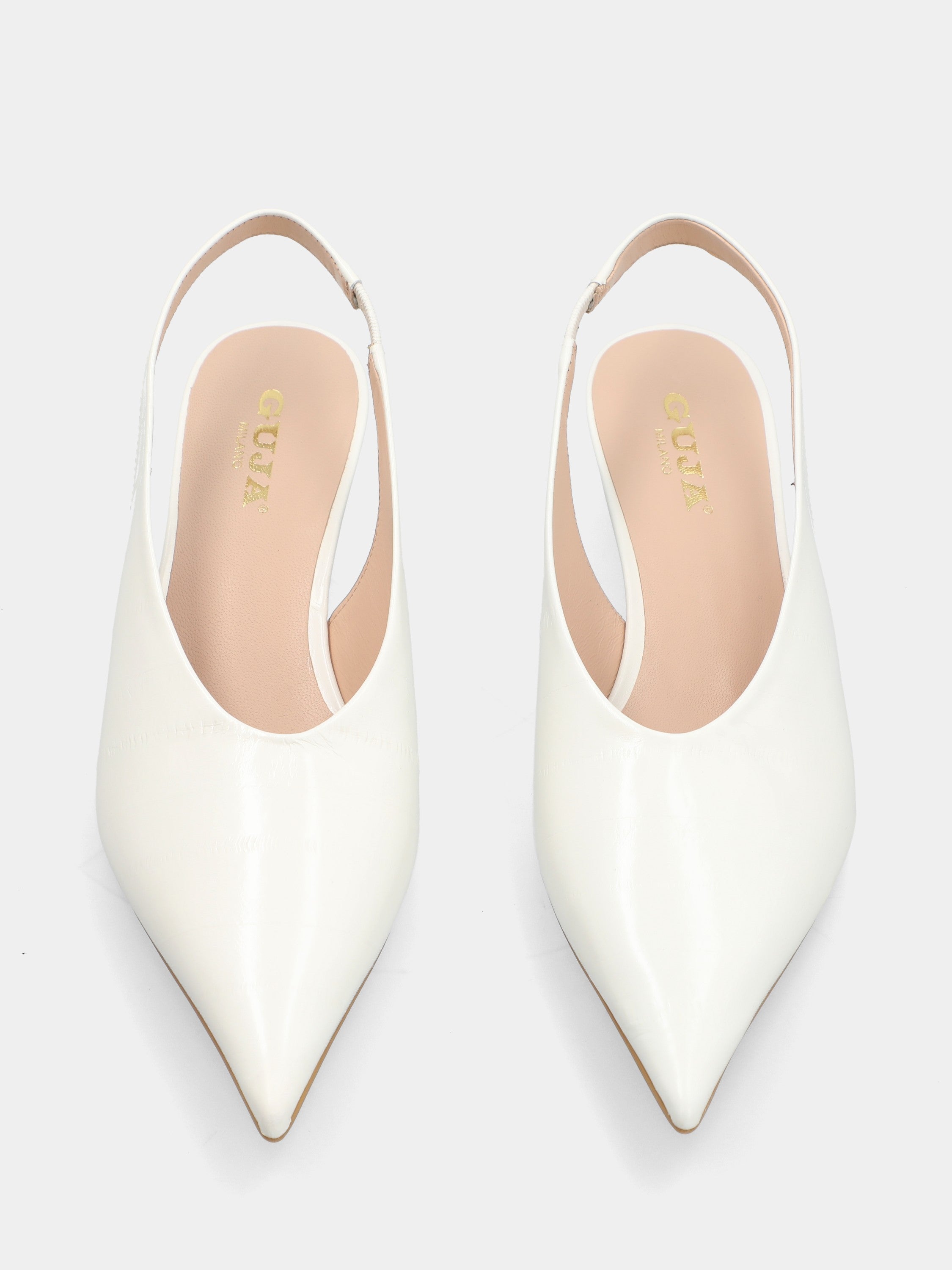 Slingback aus weißem Anguille-Prägungsvitello mit Keilabsatz
