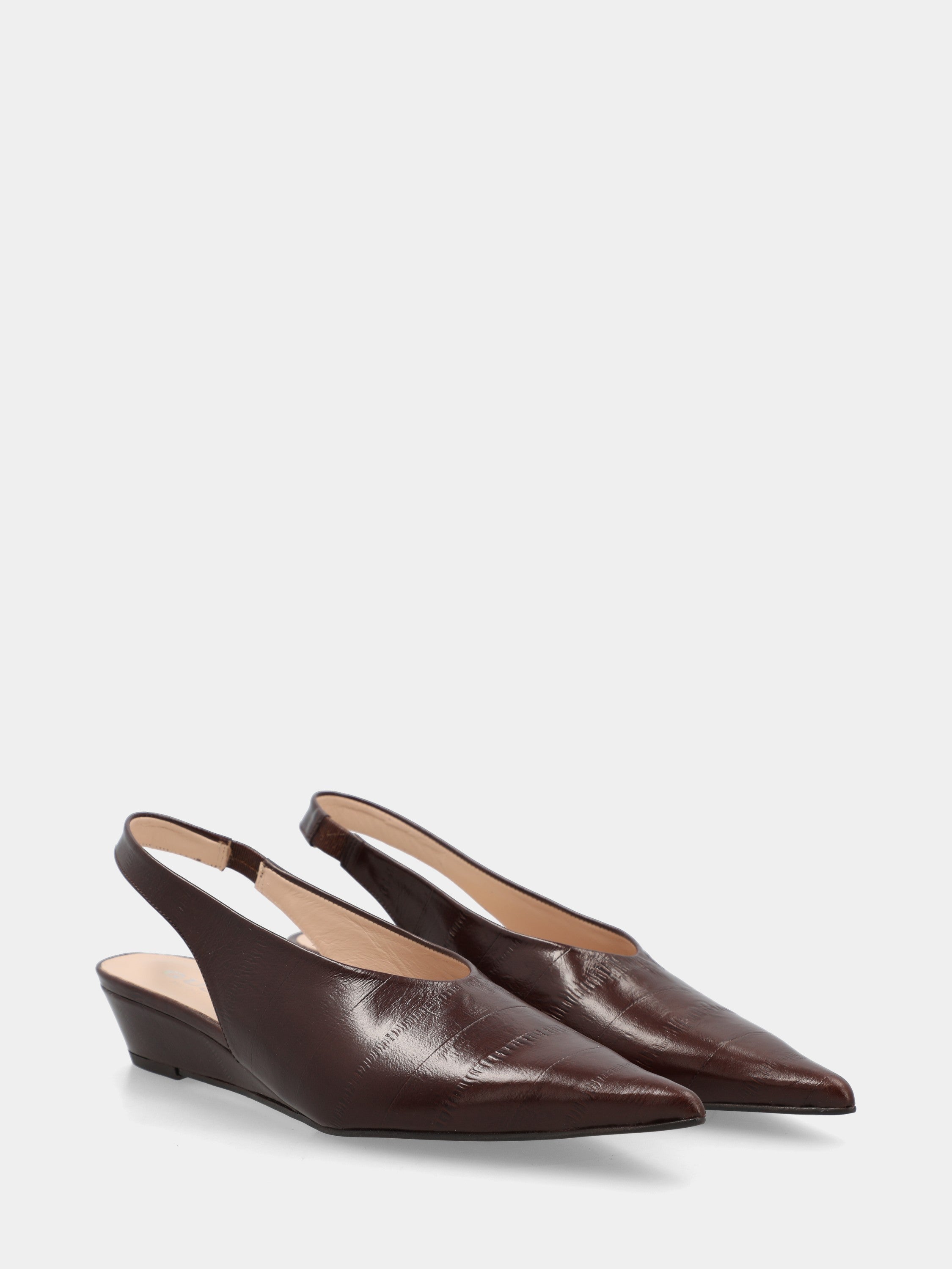 Slingback in vitello stampato anguilla testa di moro con zeppa