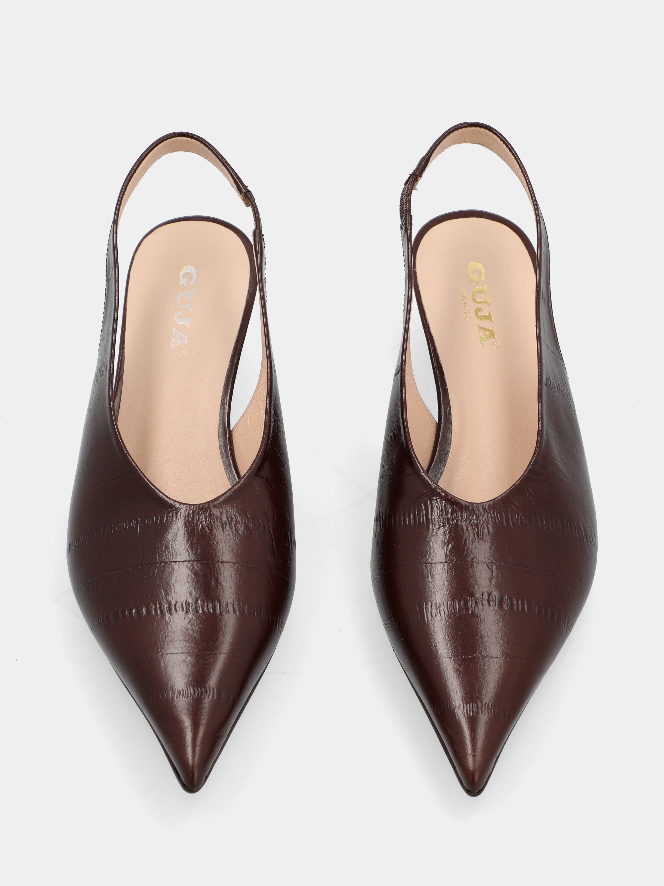 Slingback in vitello stampato anguilla testa di moro con zeppa