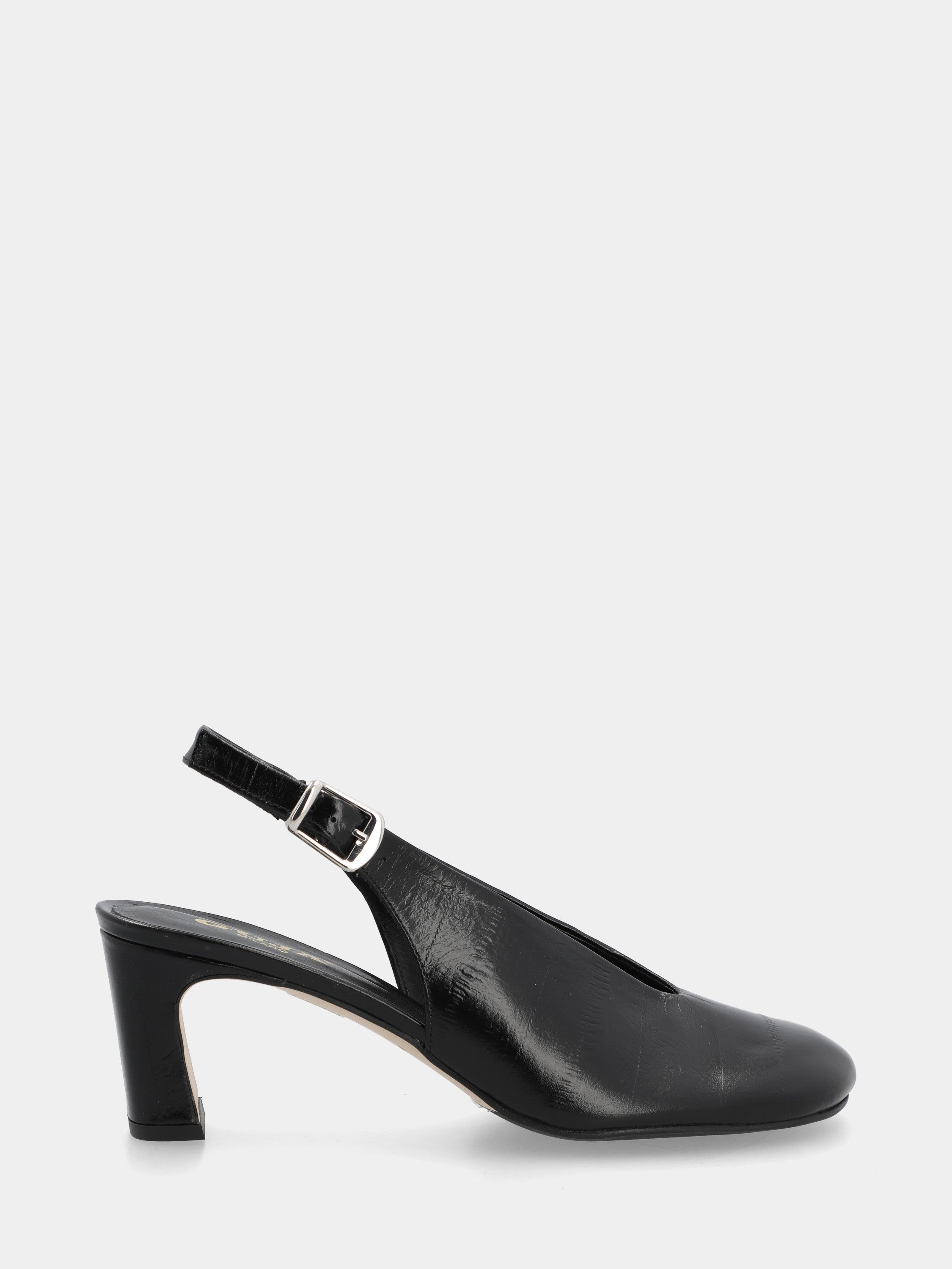 Slingback aus schwarzem Anguille-Prägungsvitello mit Pfennigabsatz