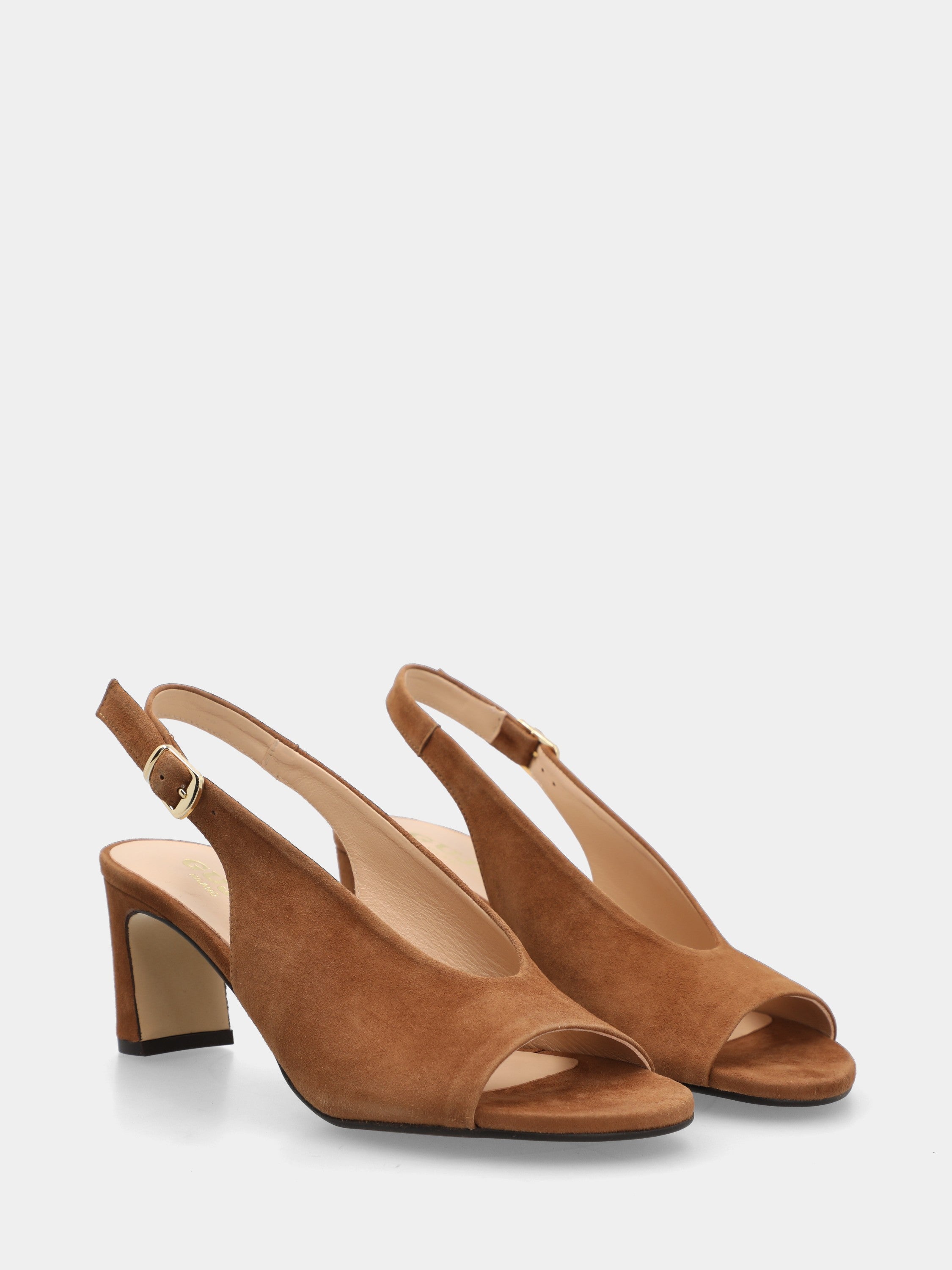Slingback-Sandalette aus Wildleder in Lederfarbe mit Pfennigabsatz