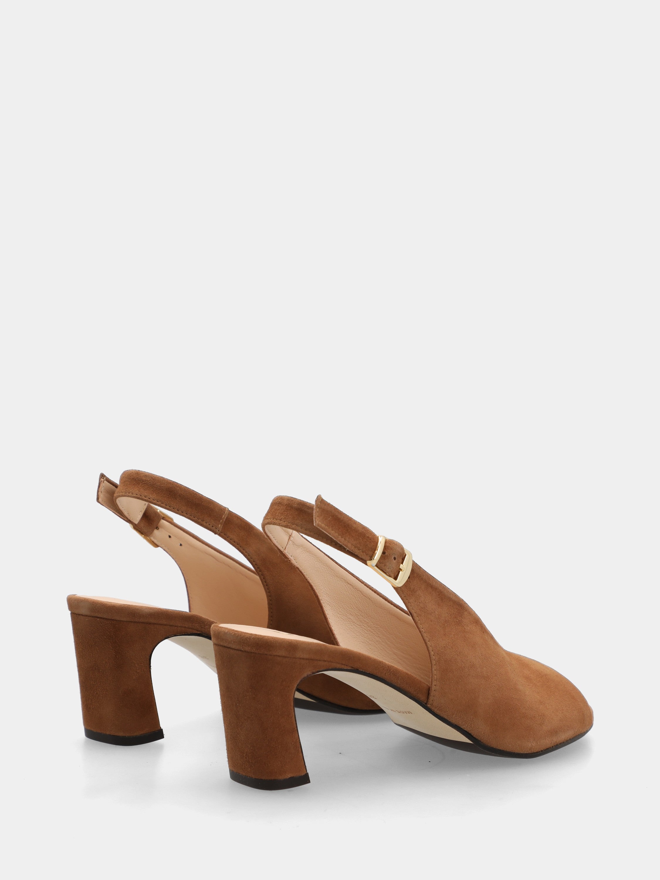 Slingback-Sandalette aus Wildleder in Lederfarbe mit Pfennigabsatz