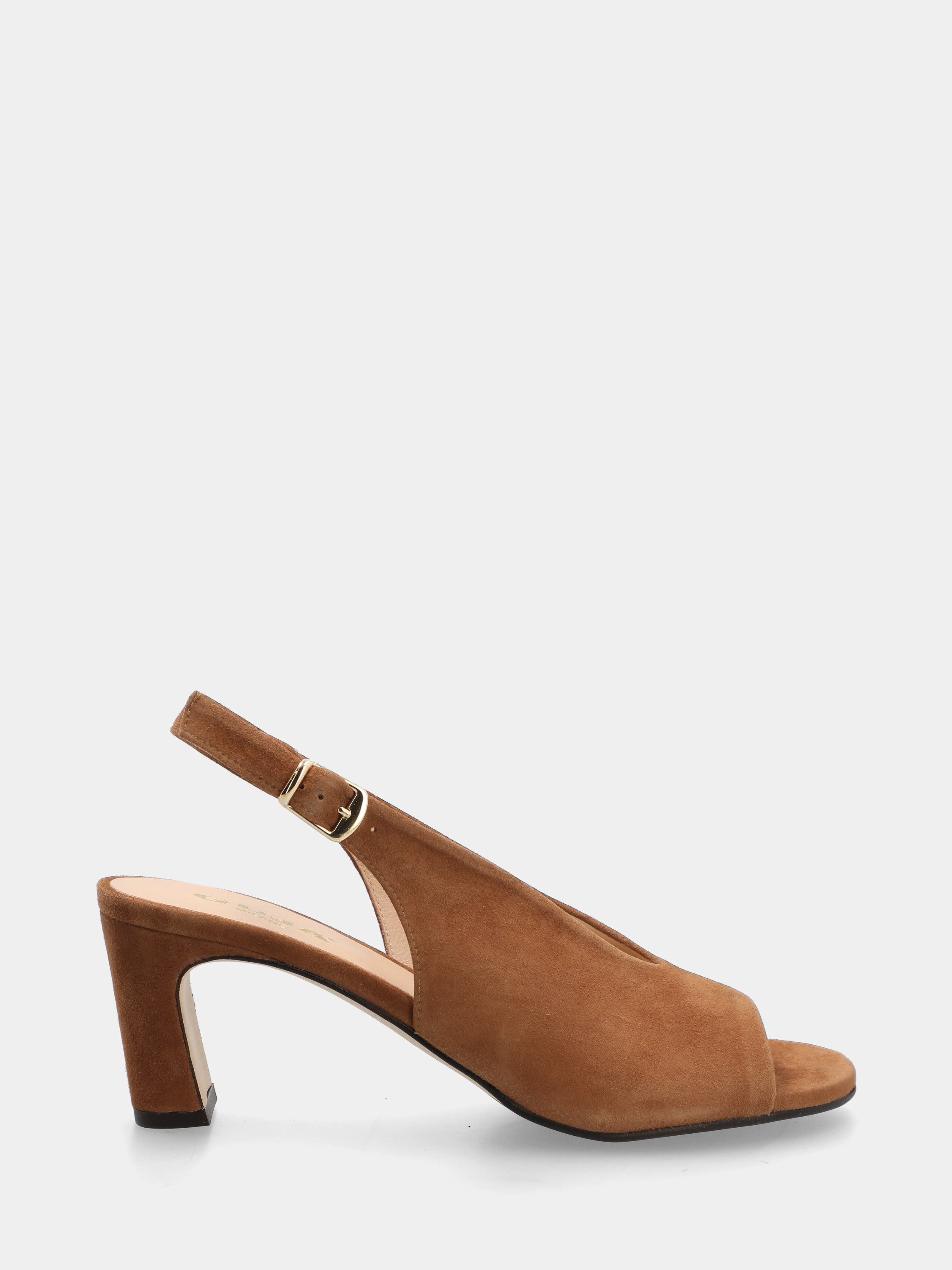 Slingback-Sandalette aus Wildleder in Lederfarbe mit Pfennigabsatz