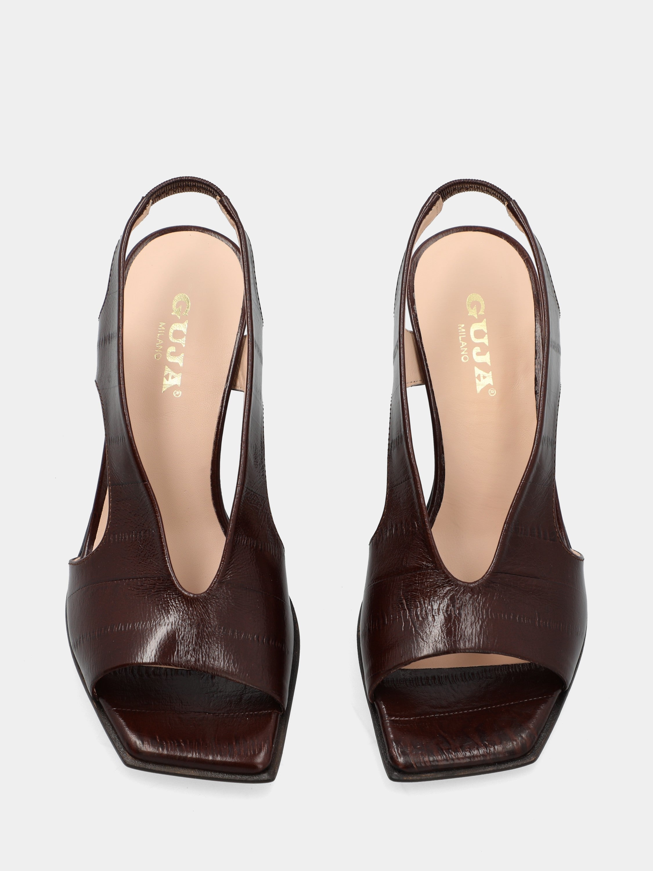 Sandalo slingback in vitello stampato anguilla testa di moro con tacco a coda