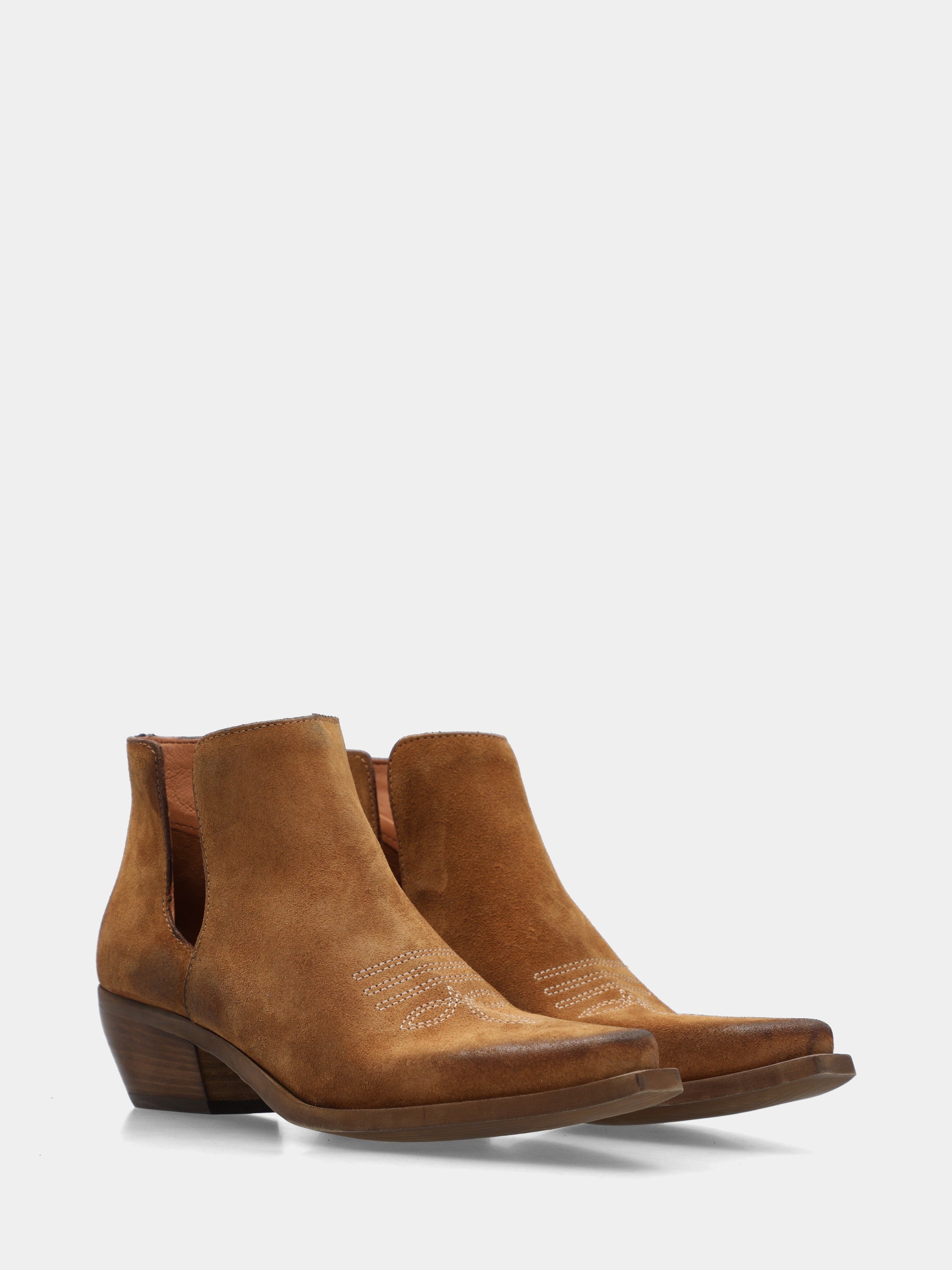 Western boots ankle boots in cognac suede with embroidery and 40mm heel