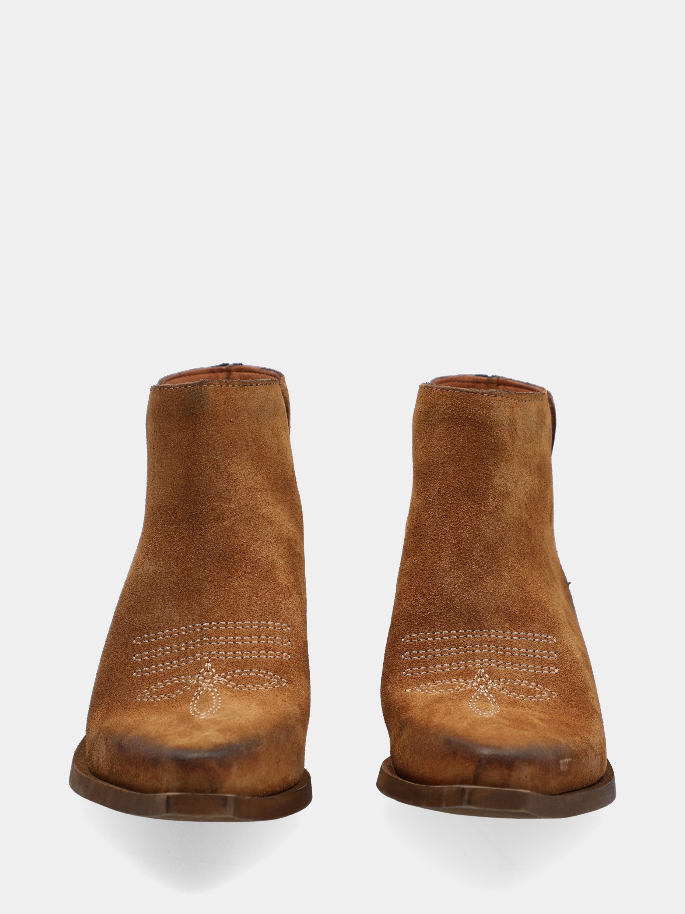 Western boots ankle boots in cognac suede with embroidery and 40mm heel