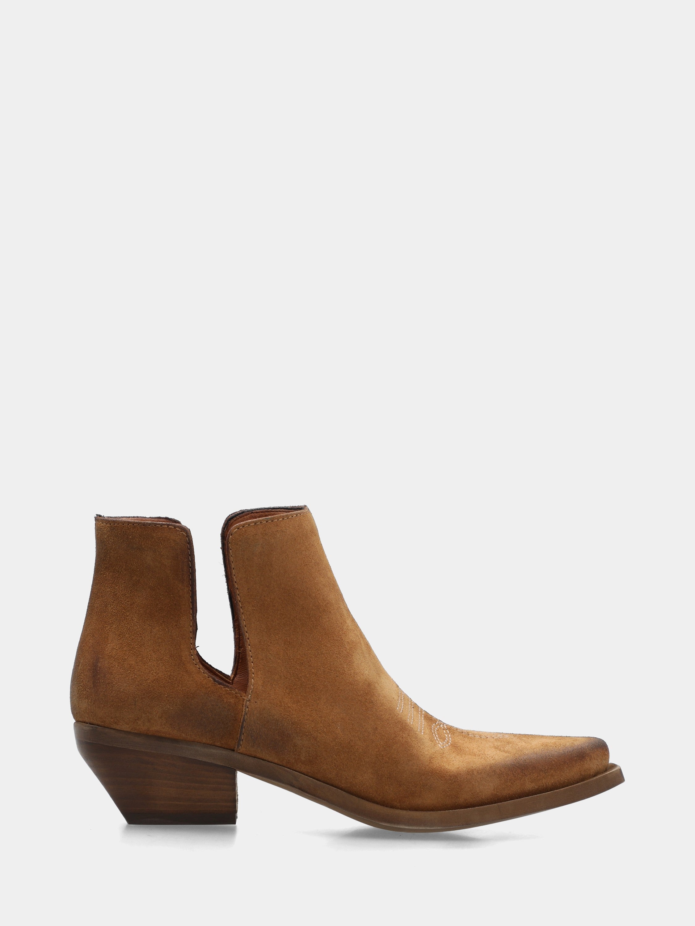 Western boots ankle boots in cognac suede with embroidery and 40mm heel
