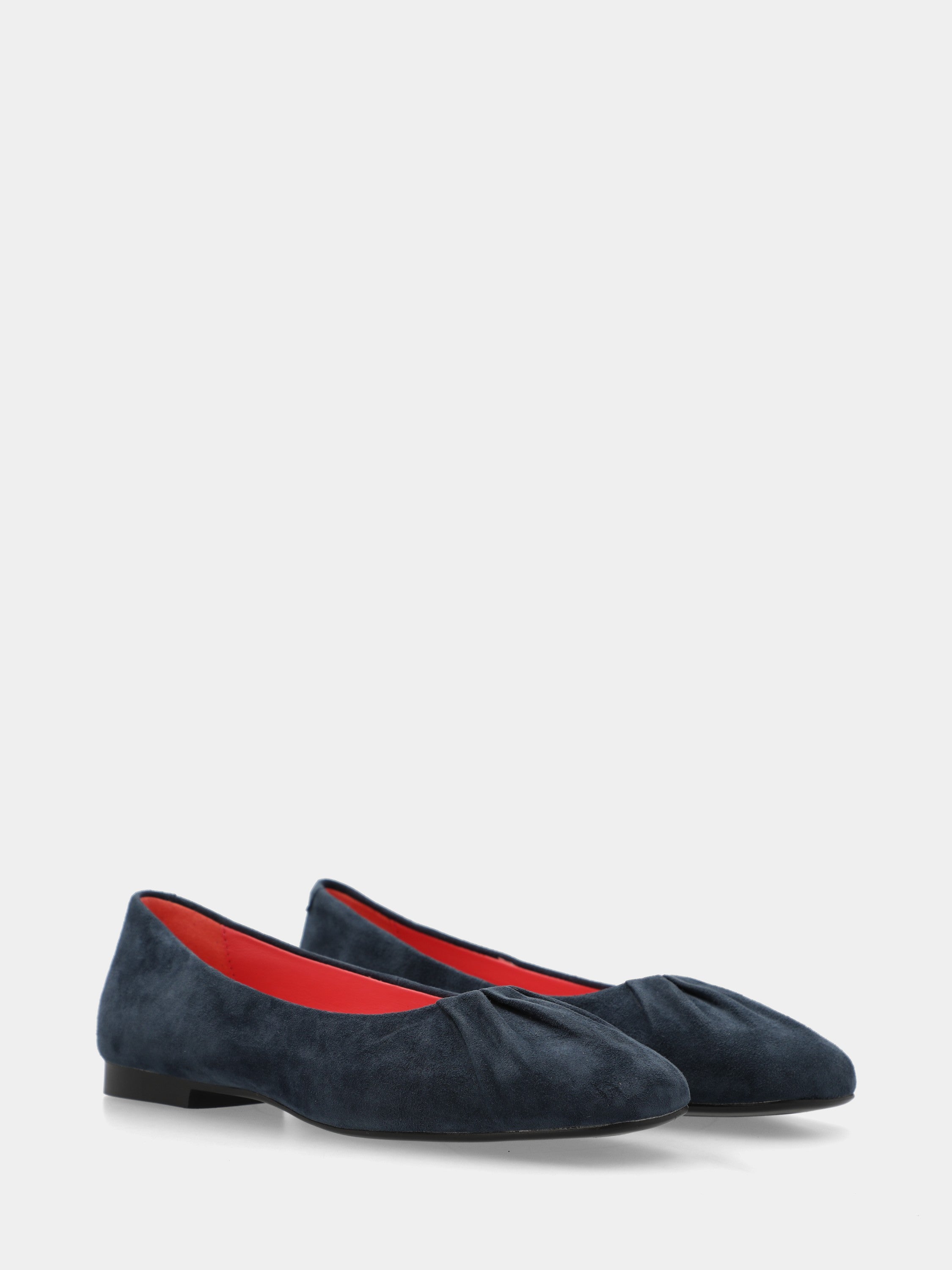 Navy blue suede sacchetto-constructed ballet flat with rounded square toe