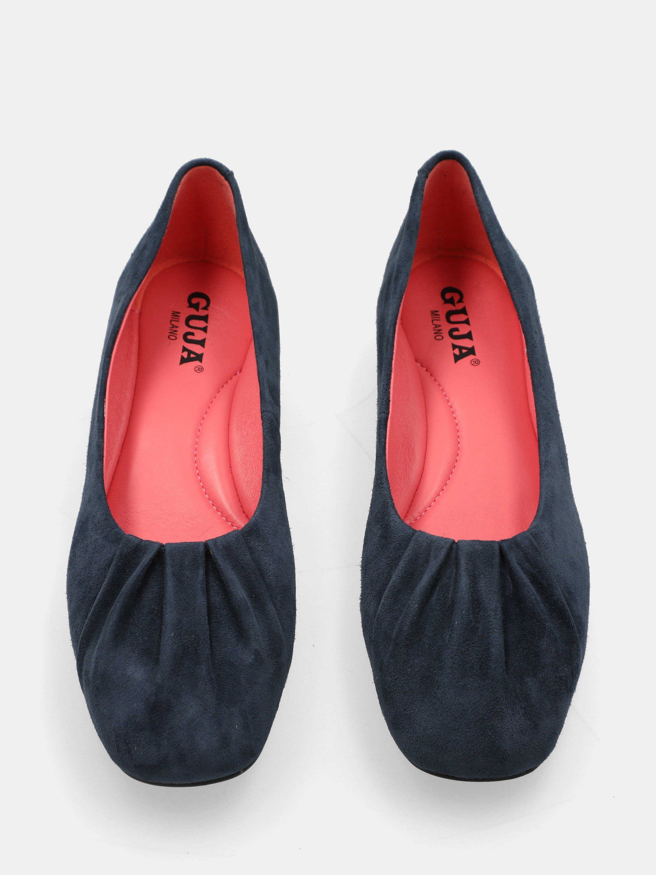 Ballerina in camoscio blu navy a sacchetto con punta quadrata stondata