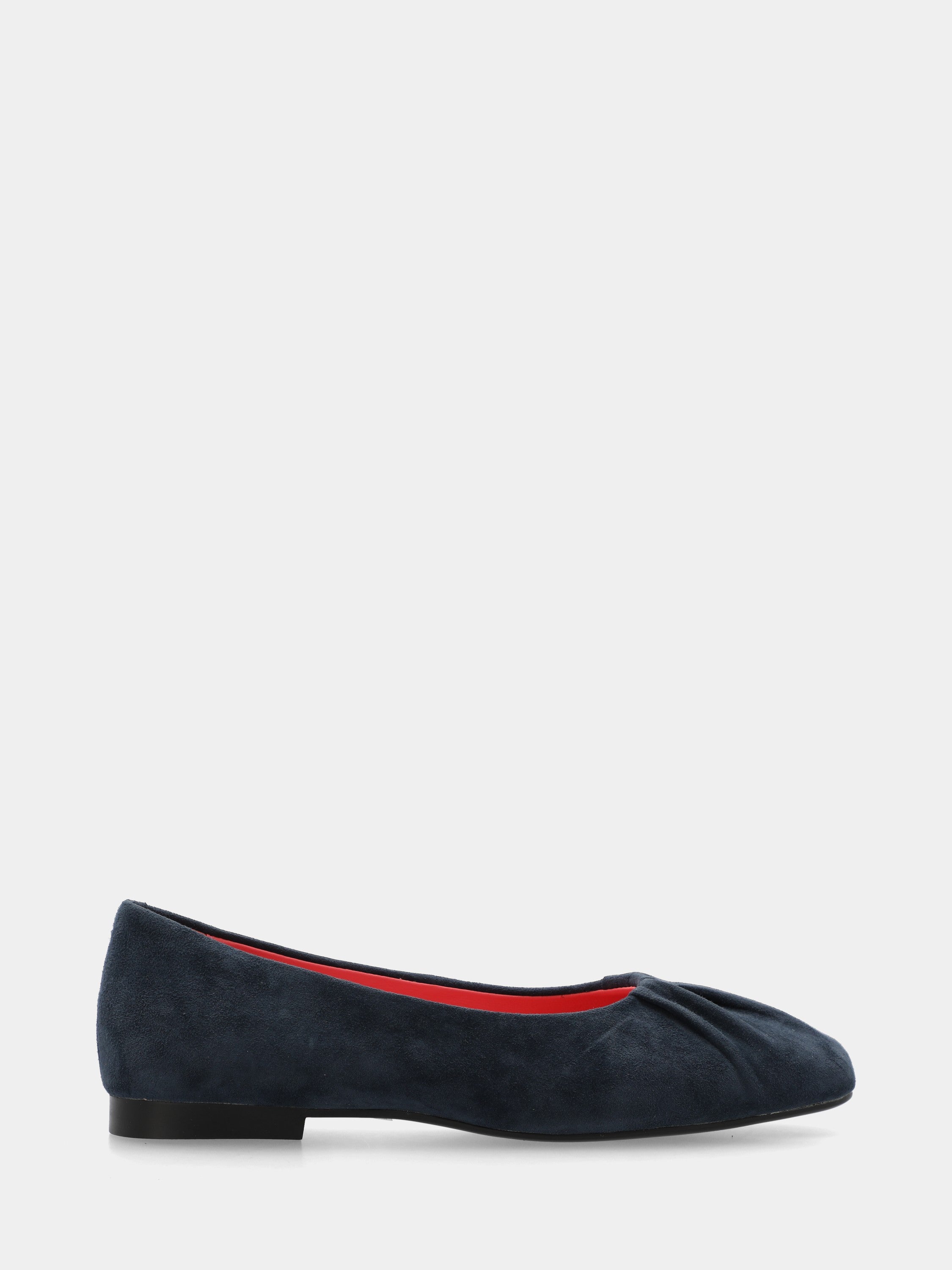 Navy blue suede sacchetto-constructed ballet flat with rounded square toe