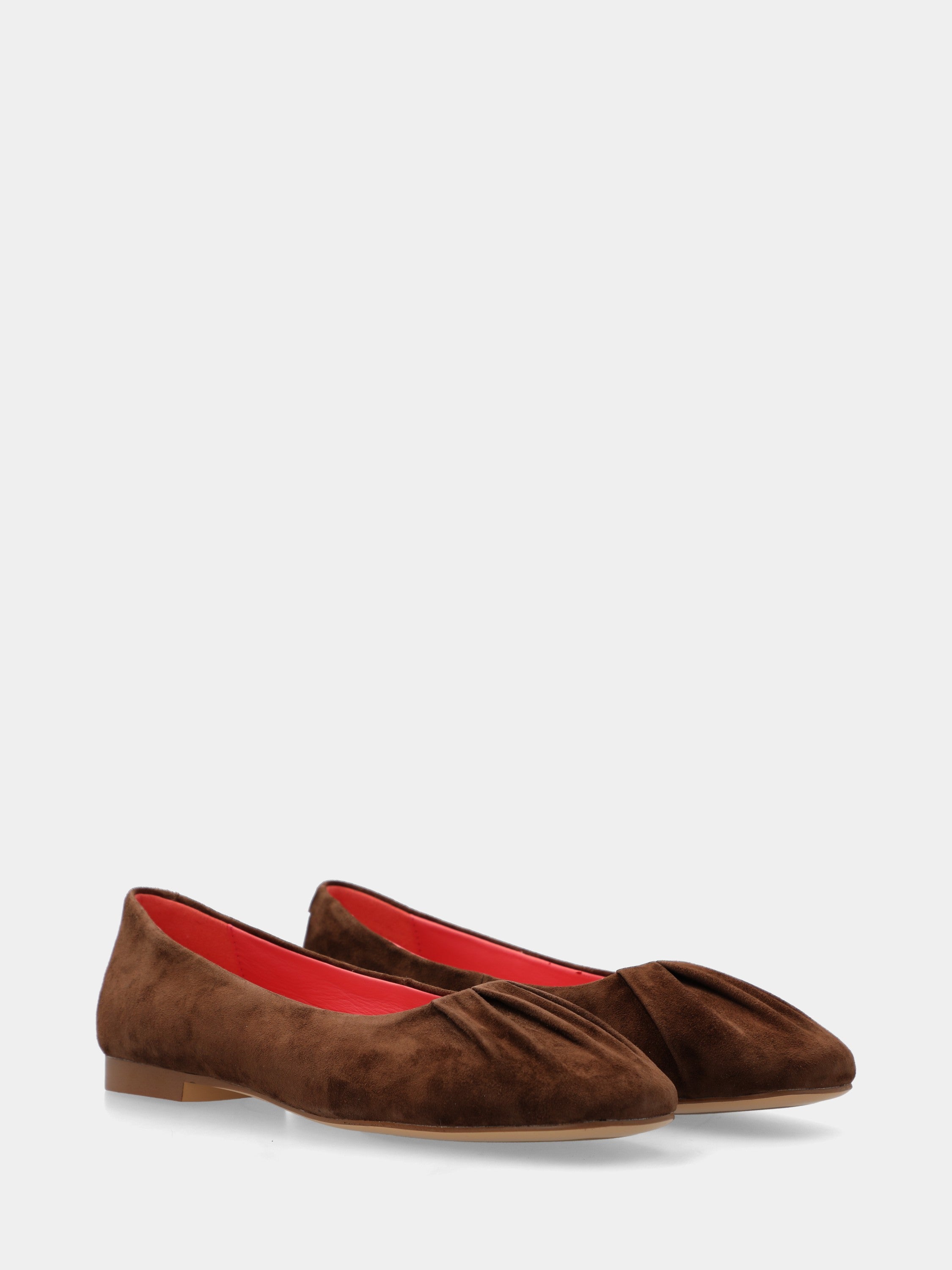 Suede dark brown sacchetto-constructed ballet flat with rounded square toe