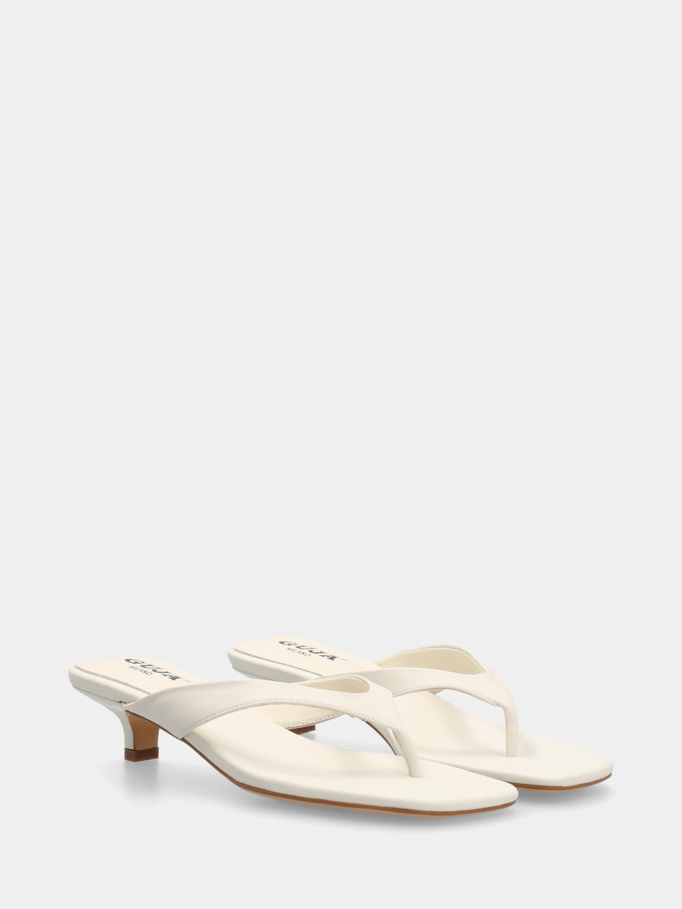 White calfskin thong sandal with cup heel