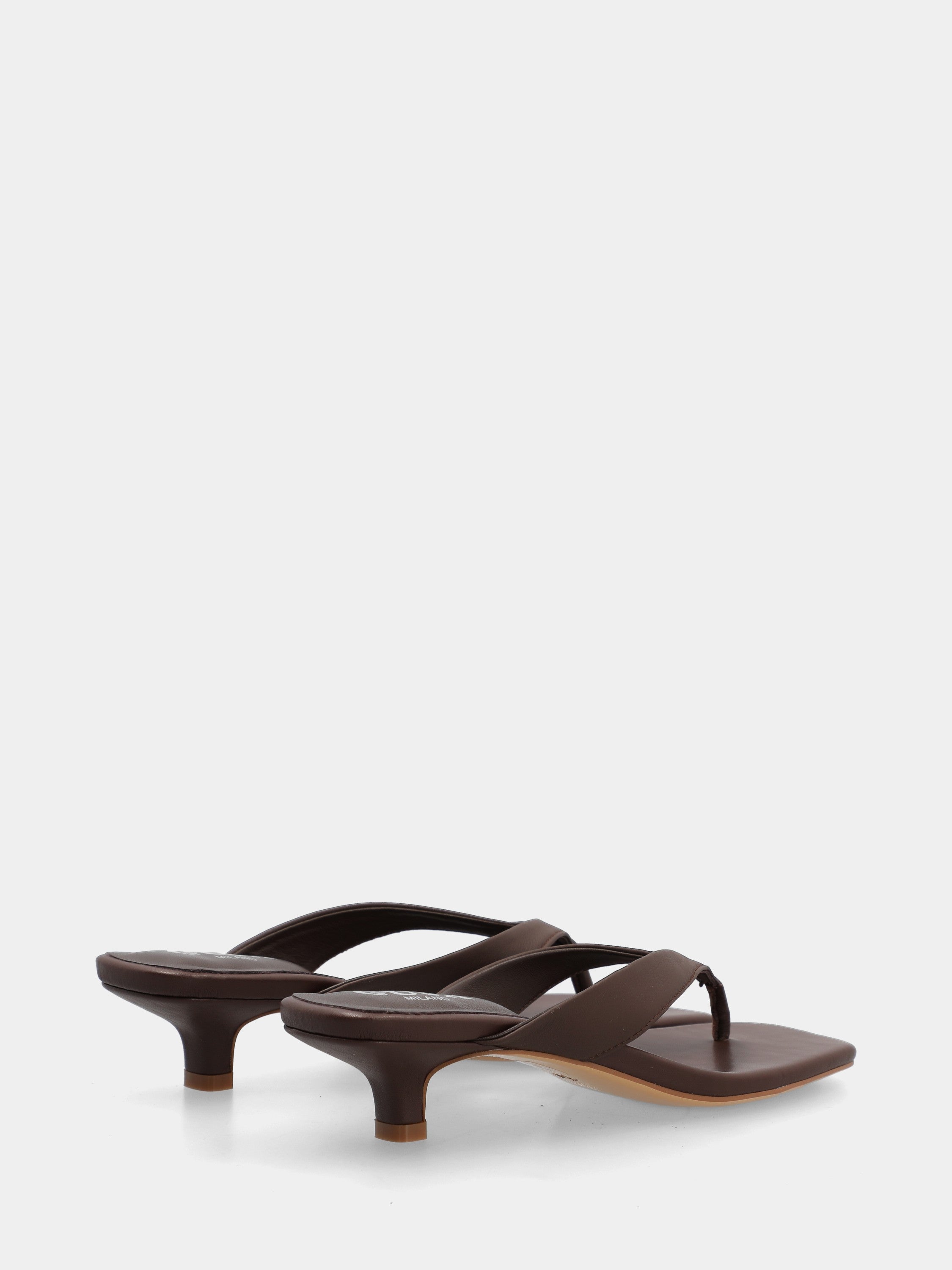 Brown calfskin thong sandal with cup heel